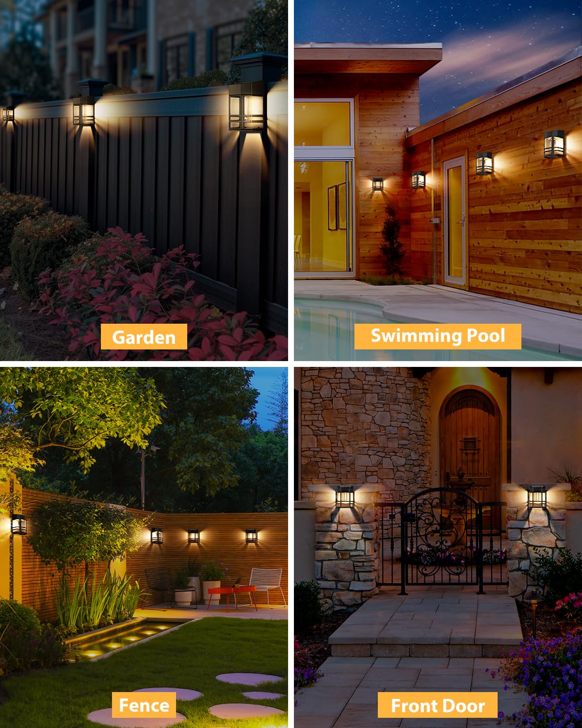 Woolmug 4 Pack Solar Fence Lights, Retro Solar Powered Deck Lights Outdoor Waterproof with Edison LED Bulbs, Solar Wall Lights Outdoor Solar Lights for Fence Garden Post Patio Yard Decor, Warm White