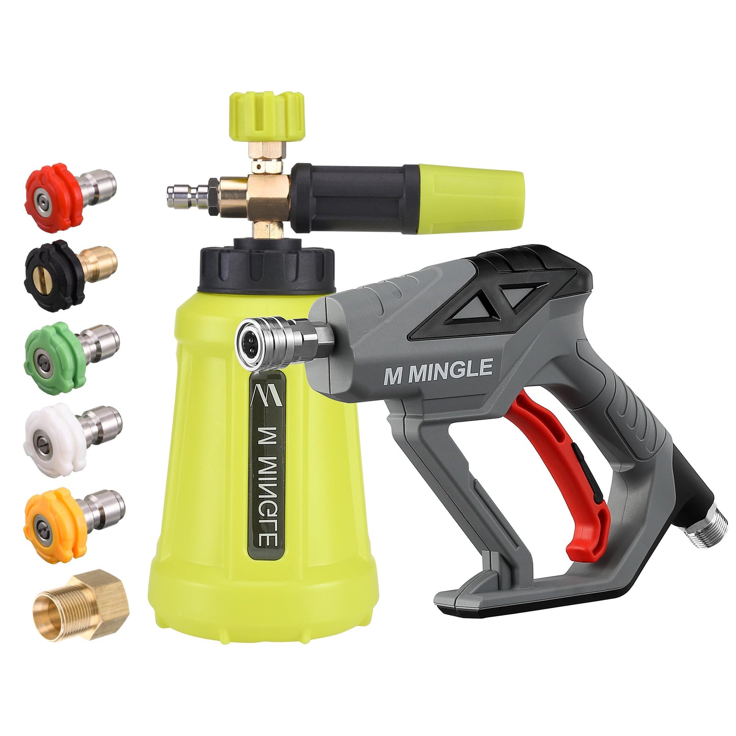 M MINGLE High Pressure Washer Gun Snow Foam Lance, 4000 PSI Cannon Foam Blaster Power Washer with1/4 Quick Connector, Car Wash Foam Cannon Kit with 5 Pressure Washer Nozzle Tips, 1 Liter