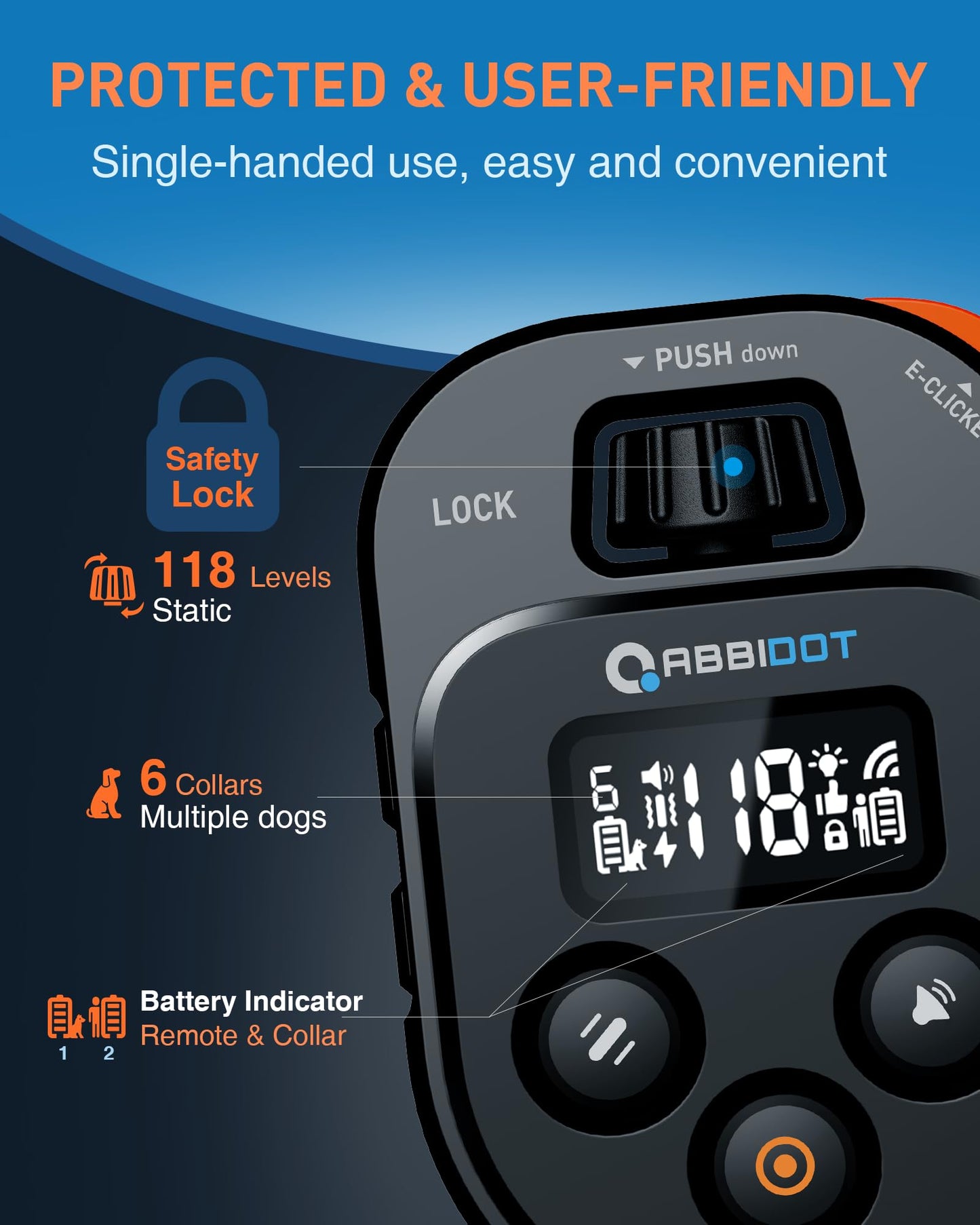 ABBIDOT Shock Collar - 4500ft Dog Training Collar, 4 Customized Modes with 178 Levels, E-clicker, Night Light, Waterproof Rechargeable E Collar for Small Medium Large Dogs