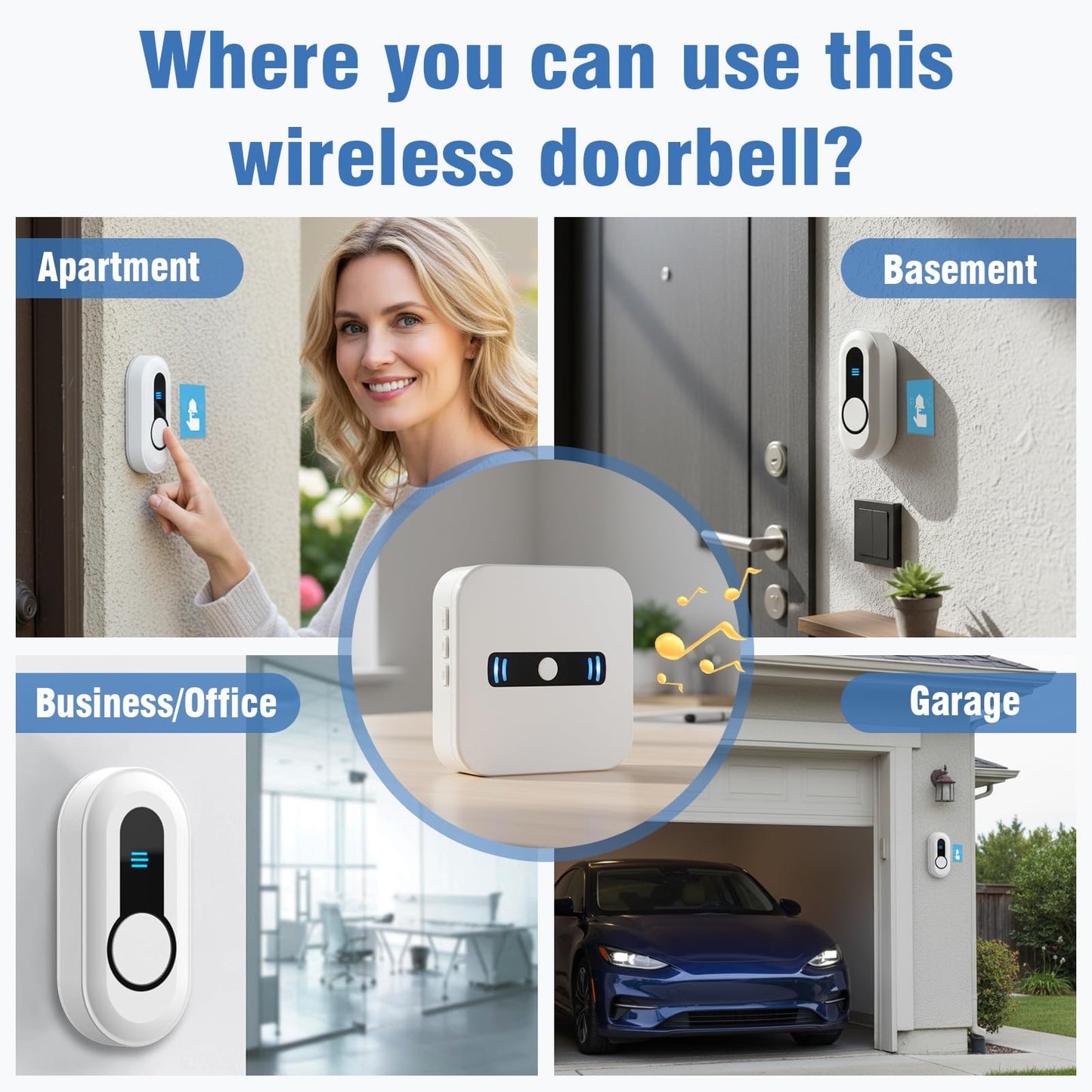 DAYTECH Wireless Doorbell Battery Operated Door Bell 800 Feet Portable Door Bells with Waterproof Doorbell Button for Home/Garage/Apartment/Office, Easy Installation, 2 Push Buttons 1 Receiver