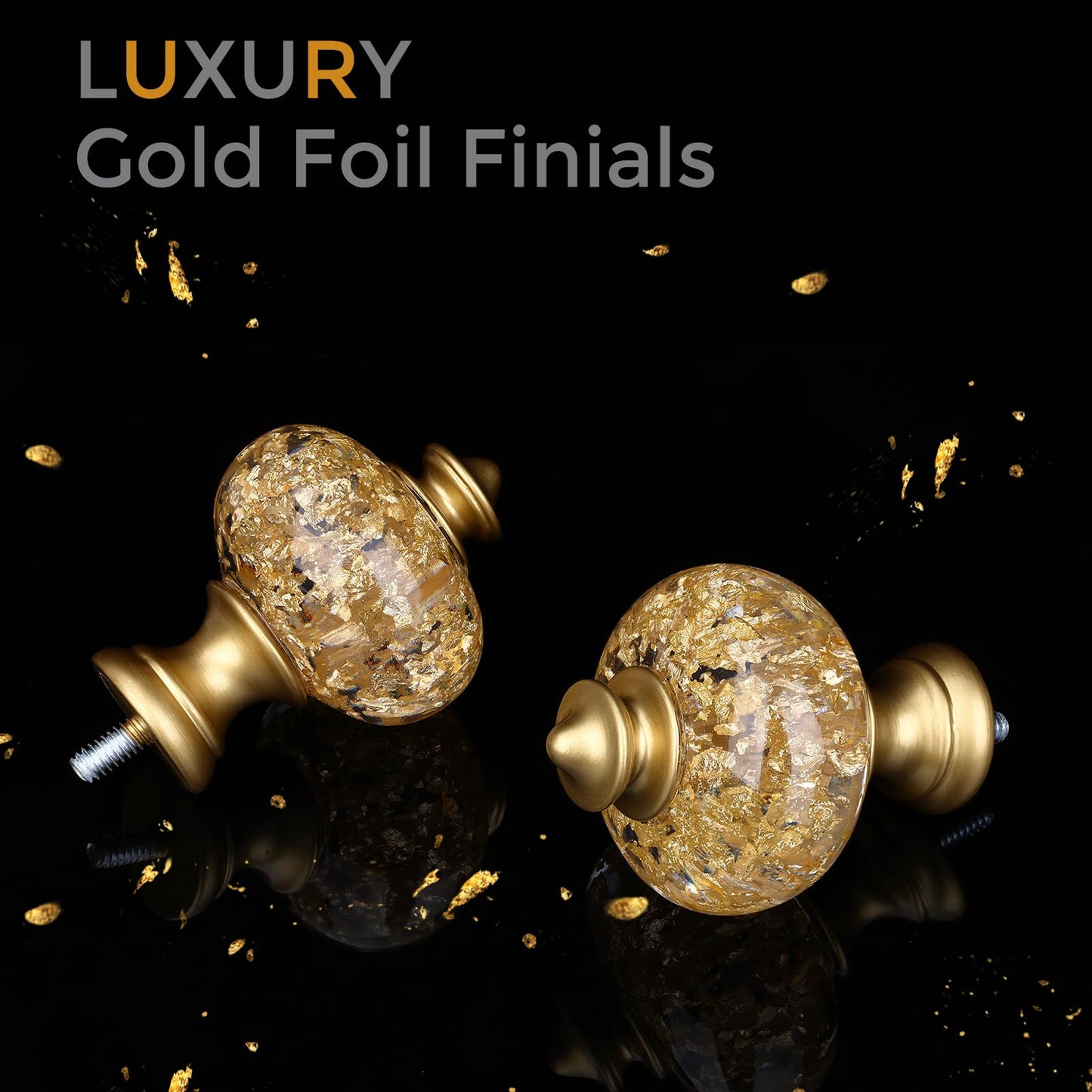 2 Pack Gold Curtain Rod for Windows 28 to 48 Inches, 1'' Heavy Duty Adjustable Modern Drapery Rods with Unique Crystal Finials, Luxury Decorative Curtain Rods, Size: 30-60''
