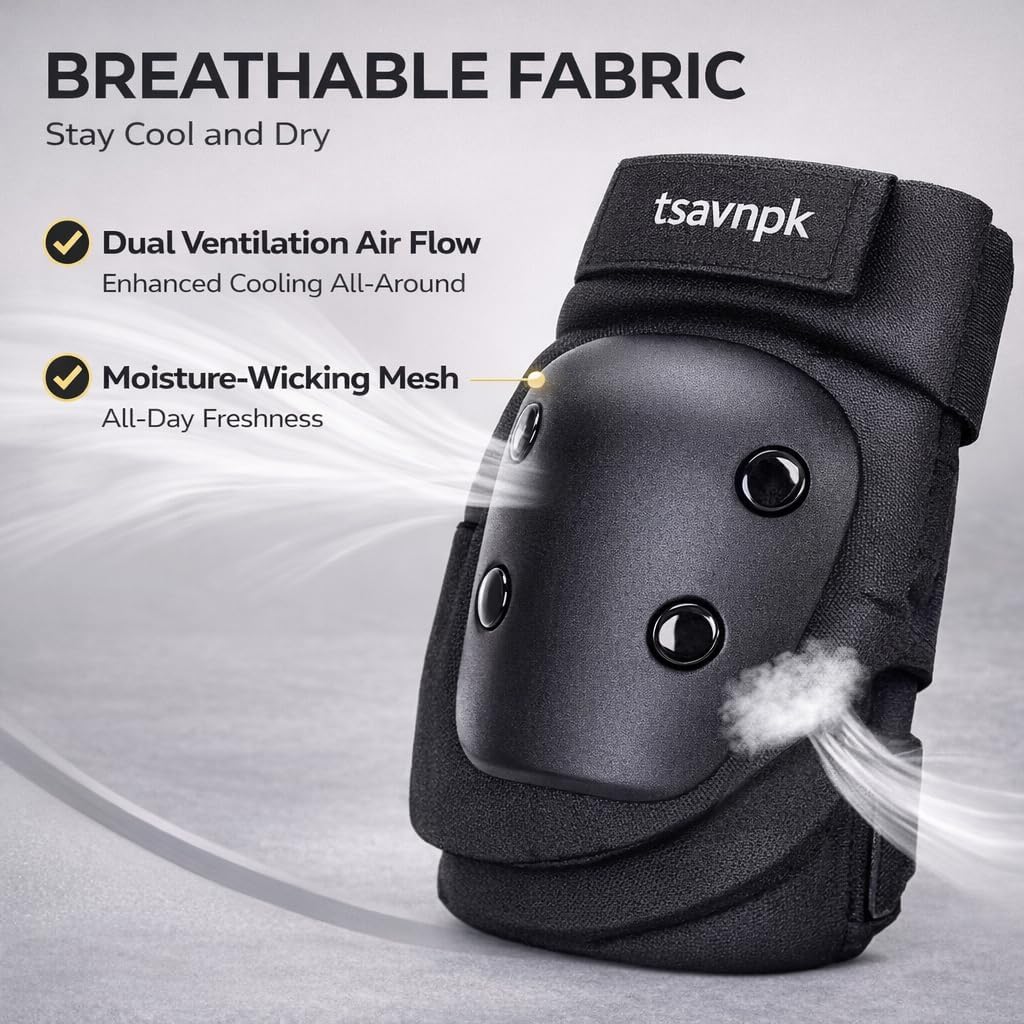 Adult Knee Pads and Elbow Pads Set with Wrist Guards, 6 in 1 Protective Gear for Skateboarding, Roller Skating, Inline Skating, Scooter, BMX, Adjustable Pads for Men Women(Black, X-Large)
