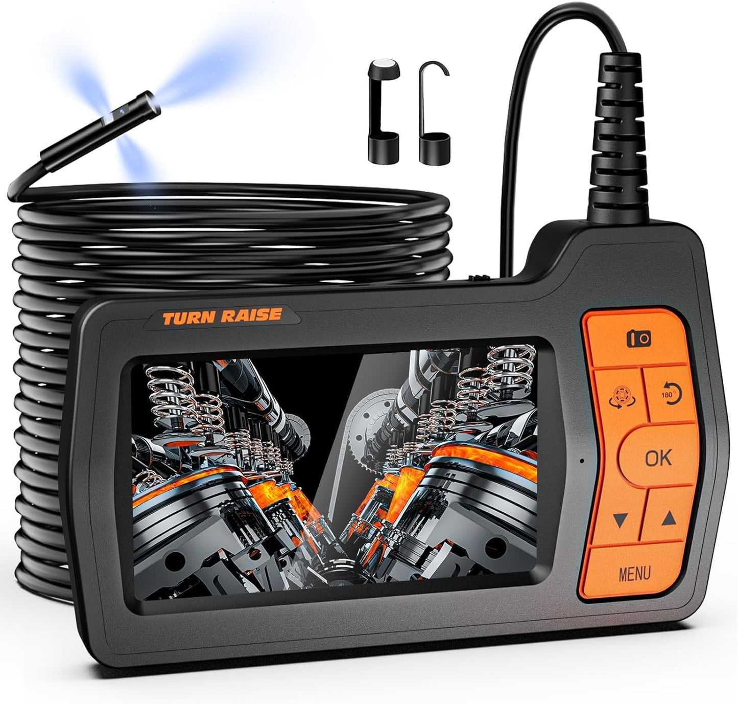 50FT Triple Lens Sewer Inspection Camera, 5" IPS Screen Industrial Borescope, 1080P HD Endoscope With Light, IP67 Drain Pipe Snake, Split Screen, 32G Storage Card, Carrying Case