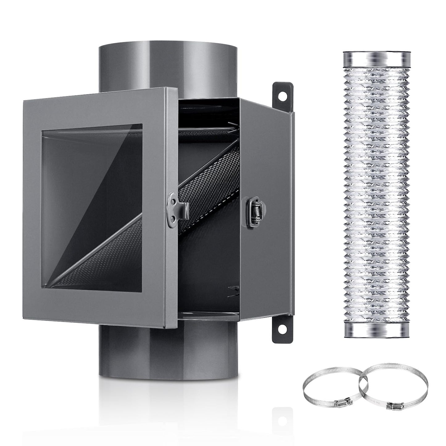 HOEMEM Dryer Duct Lint Trap, Indoor Dryer Vent Kit Dryer Lint Catcher with 8FT 4" Dryer Vent Hose, 2 Hose Clamps, 2 Stainless Steel Mesh for Electric Dryers