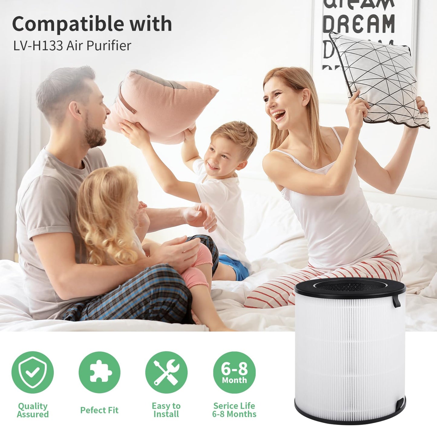 SAKEGDY LV-H133 Filter Replacement, Compatible with Levoit LV-H133 Air Purifier,3-in-1 Filter with Pre-filter,True HEPA and Activated Carbon, Part # LV-H133-RF,1 Pack
