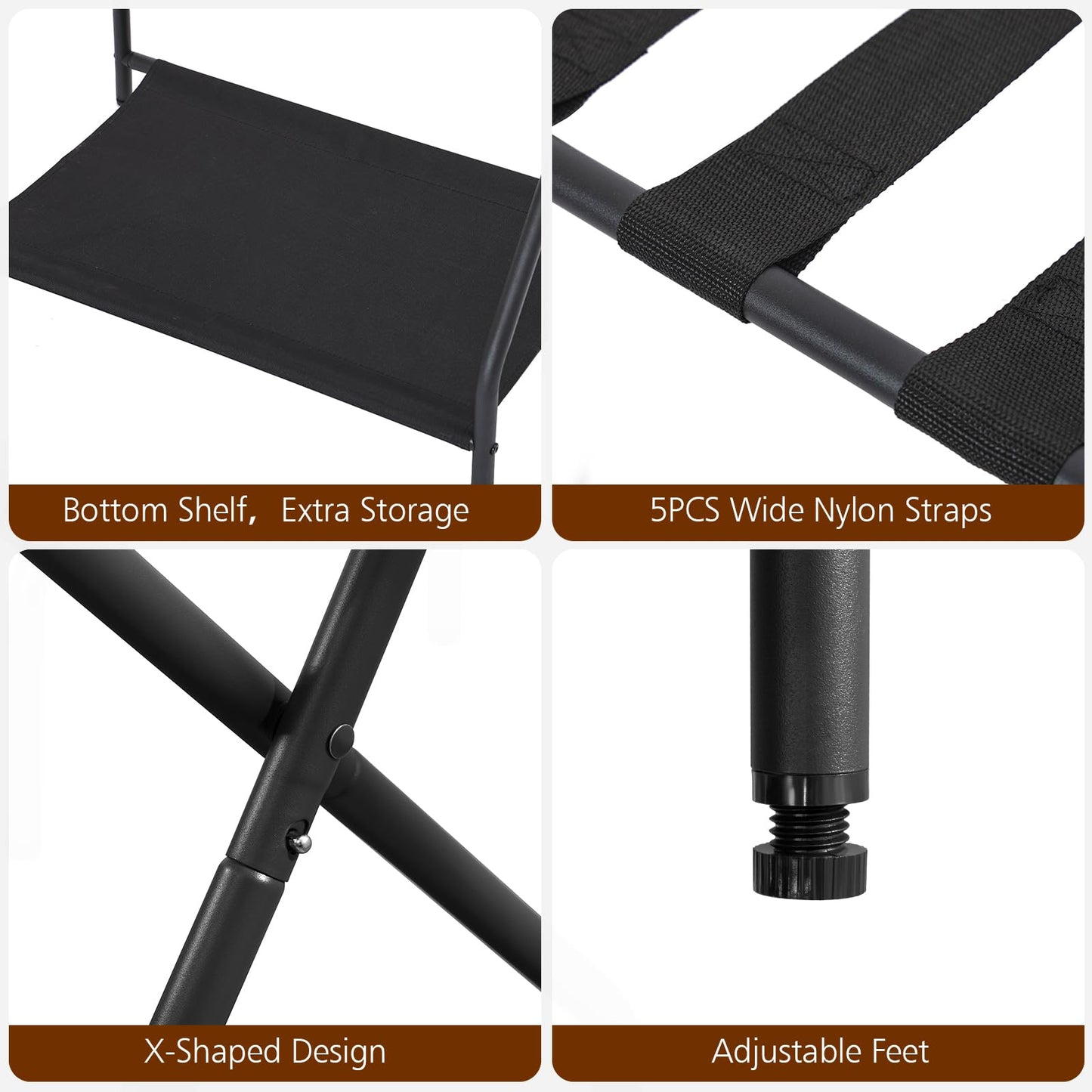 AMHANCIBLE Luggage Rack, Set of 2, Foldable Suitcase Stands for Guest Room, Metal Luggage Holder with Storage Shelf for Bedroom, Hotel, Easy Assemble, Black HLR02BK