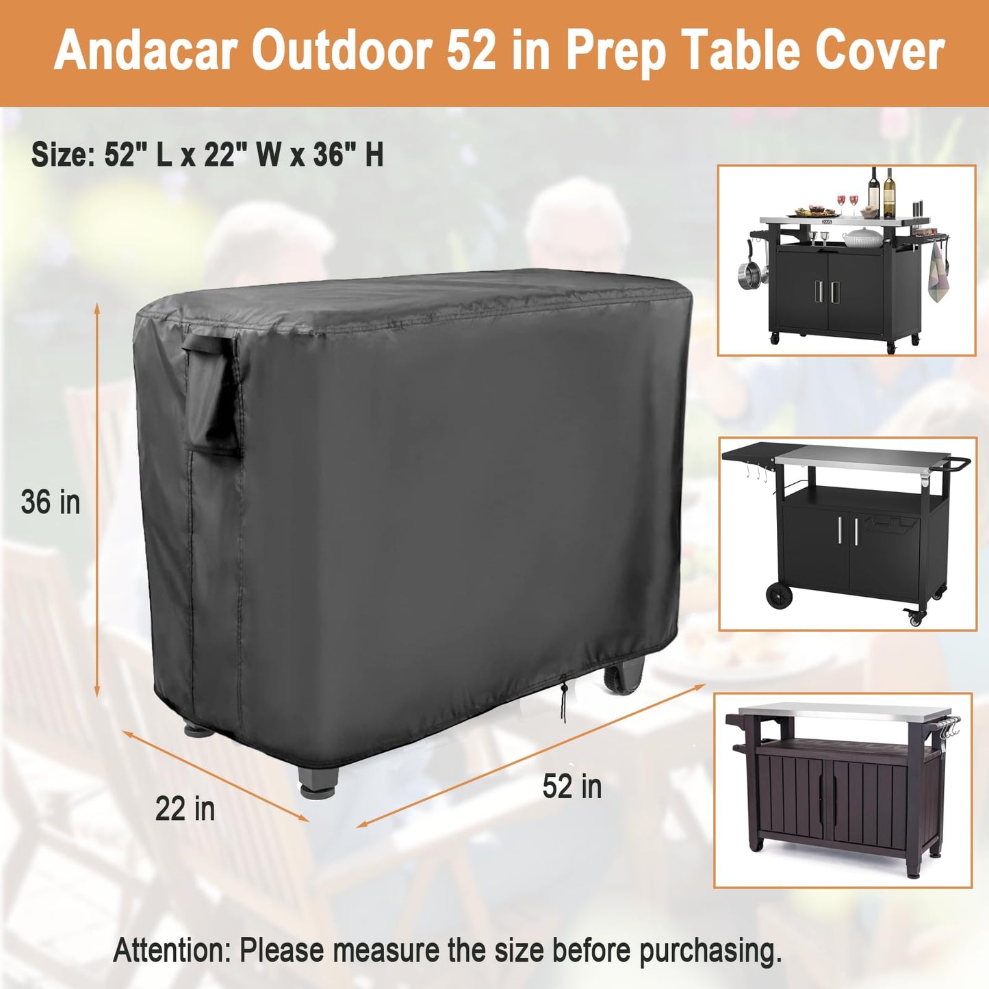 Ancadar Prep Table Cover, 52inch Outdoor Cooler Cart Cover for Keter Unity Xl Portable Bar Rolling Cooler Cart and Storage Cabinet Cover Heavy Duty Waterproof Patio Ice Tool Chest Cover