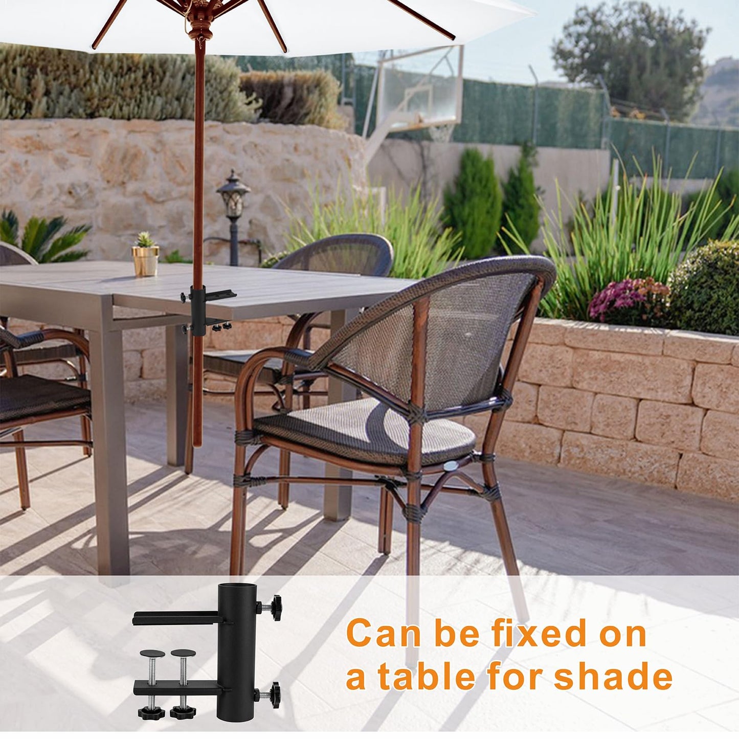 Wdwlbsm Patio Umbrella Clamp, Umbrella Clamp Stand Holder, Heavy Duty Metal Outdoor Umbrella Clamp Bracket Mount to Deck, Railing, Bleachers, Fence, Benches, Outdoor Courtyard (Black)