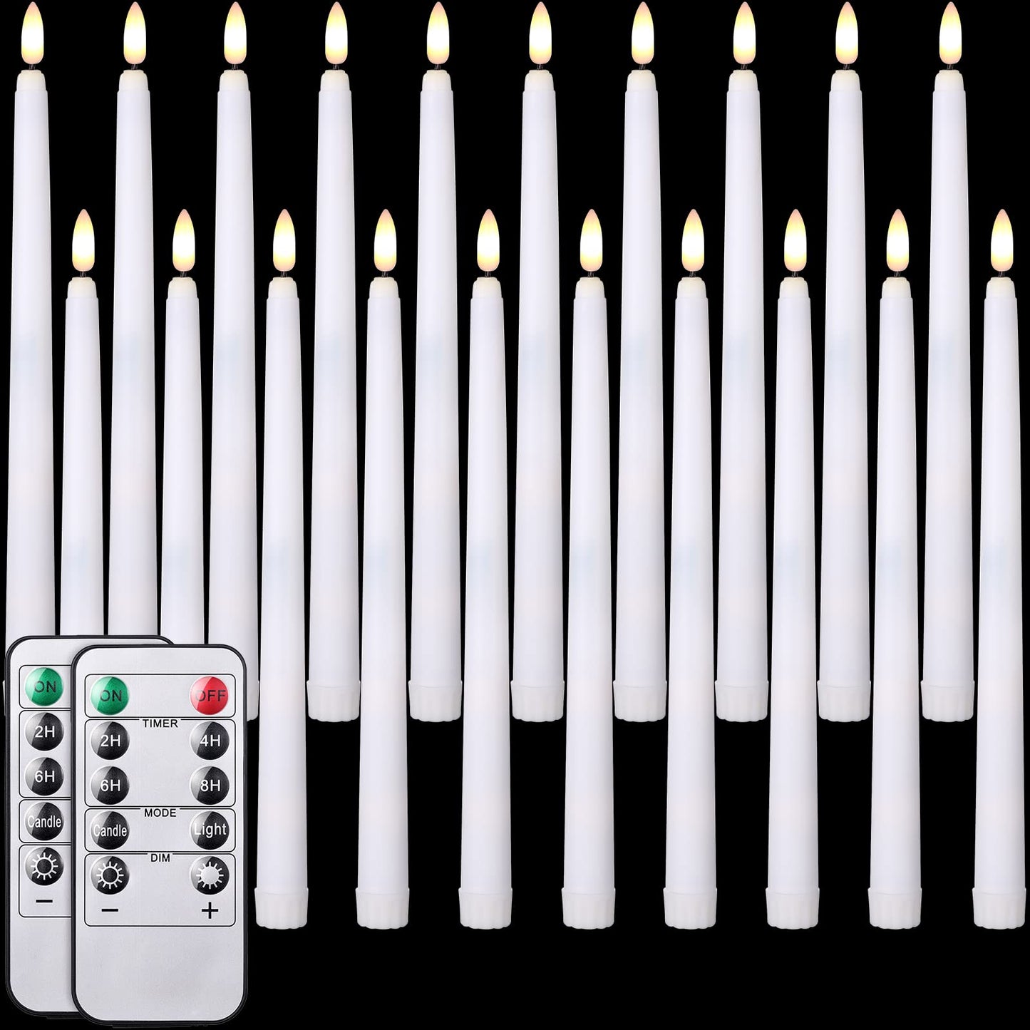 Tuanse 20 Pack White Flameless Taper Candles Bulk Battery Operated Advent Candlesticks with Remote and Timer Long LED Flickering Candles 3D Realistic Wick Lights for Wedding Valentines Window Decor