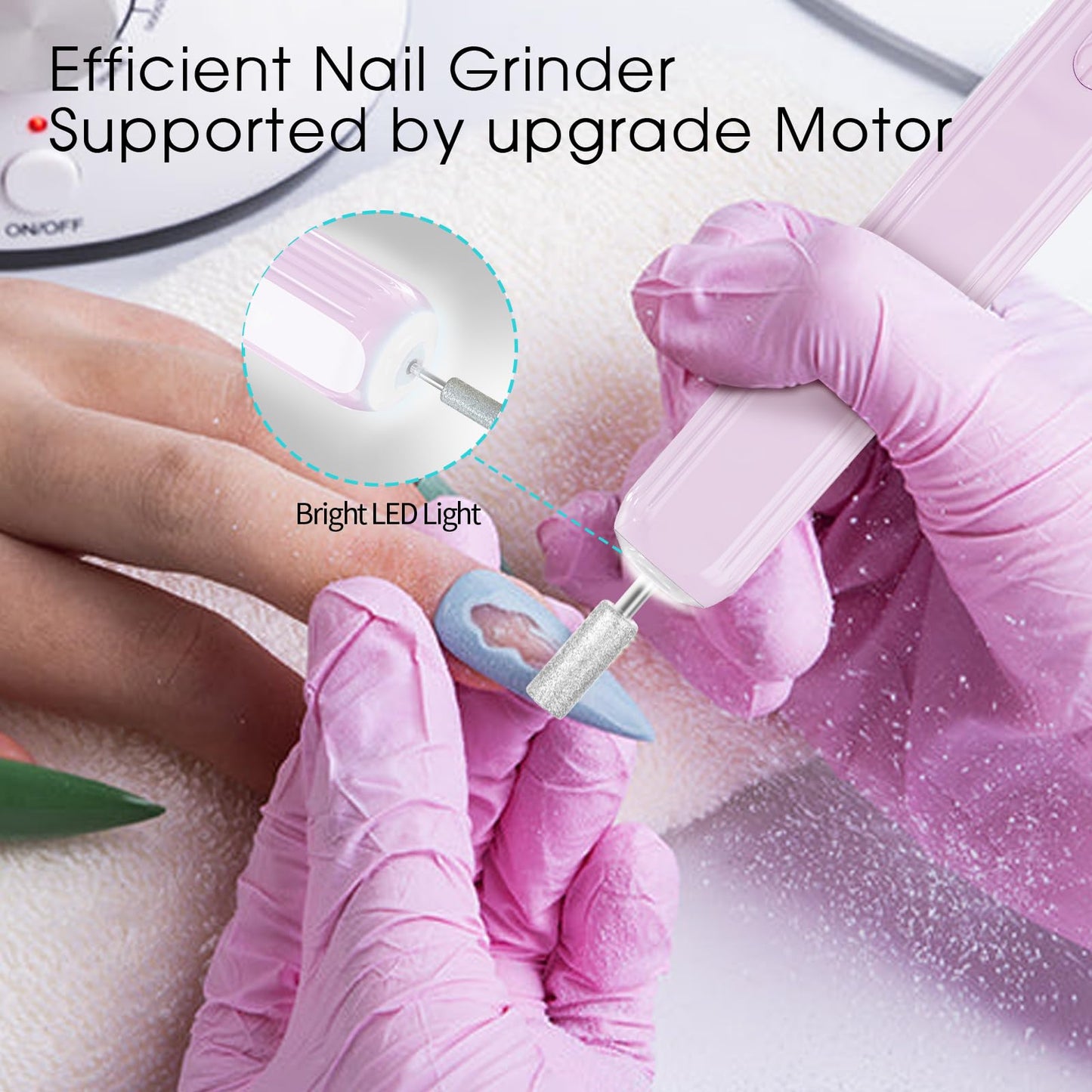 Professional Manicure Pedicure Kit -360° Light, Rechargeable Electric Nail Drill, Cordless Electric Nail File Set, 3 Speeds Hand Foot Care Nail Drill for Thick Nail Toenail Cuticle