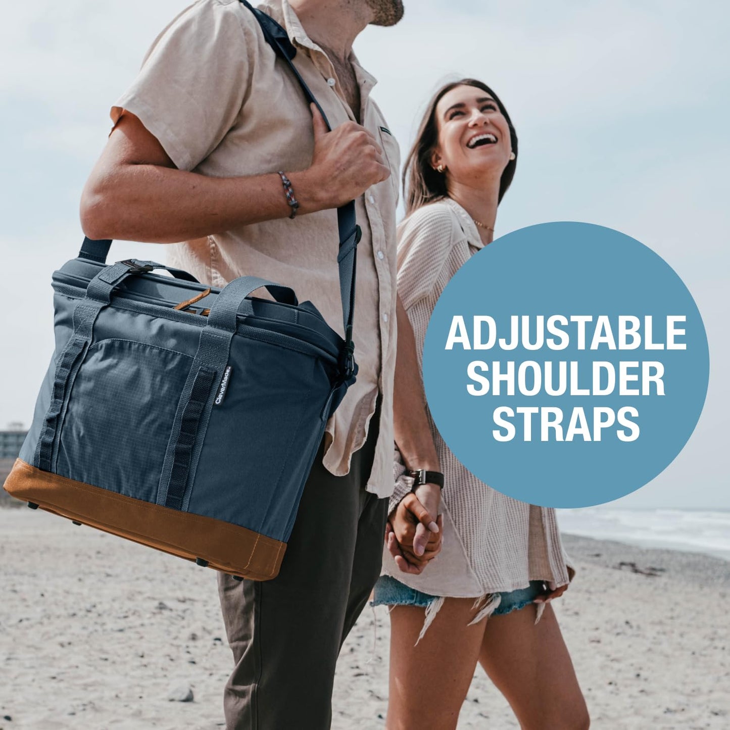 CleverMade Pacifica Collapsible Insulated Cooler – 30 Can / 21 Qt Leakproof Soft Cooler for Beach, Travel, Car – Shoulder Strap, Bottle Opener – Ocean