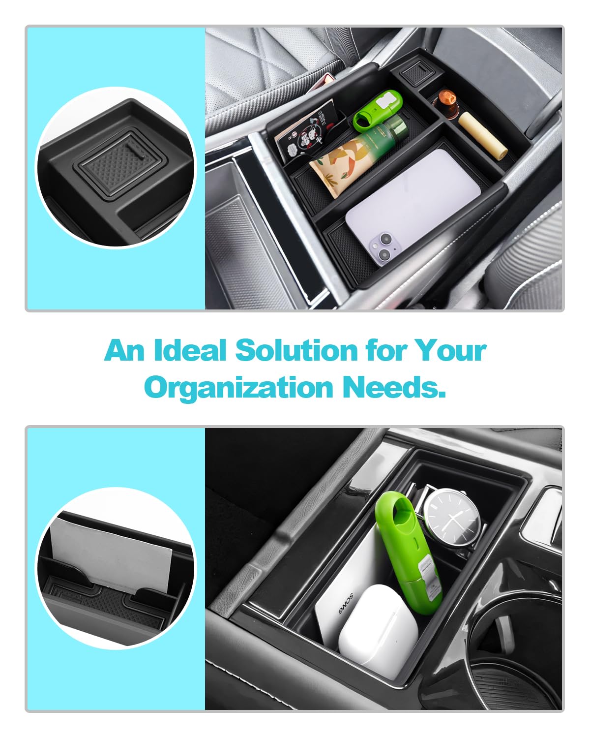 CDEFG 3PCS for 2024 2025 2026 VW Atlas Center Console Organizer, for 2024 2025 2026 Volkswagen Atlas Accessories Middle Console Armrest Storage Box