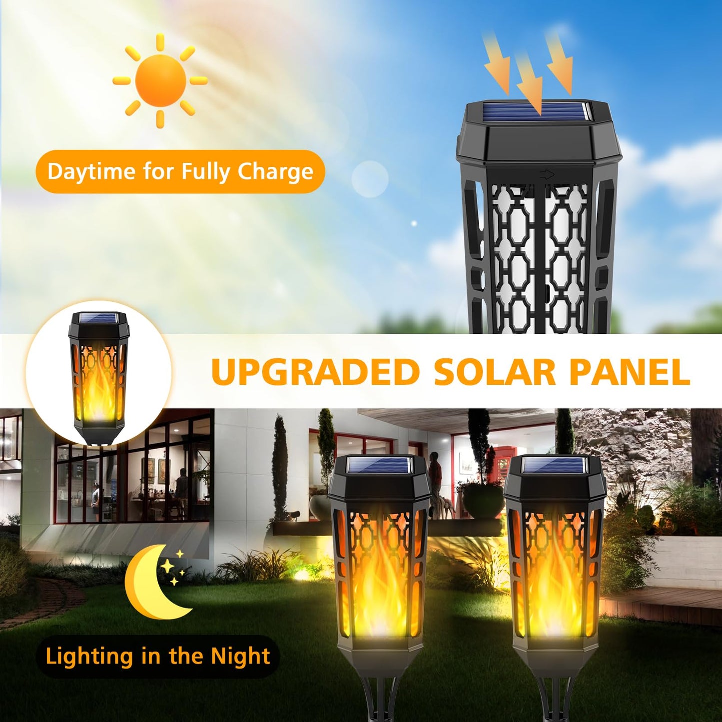 Solar Torch Flame Lights, LED Solar Lights Outdoor with Flickering Flame, IP65 Waterproof Solar Pathway Lights Landscape Decoration Lighting for Garden Lawn Patio Yard Outdoor Decorations (6)