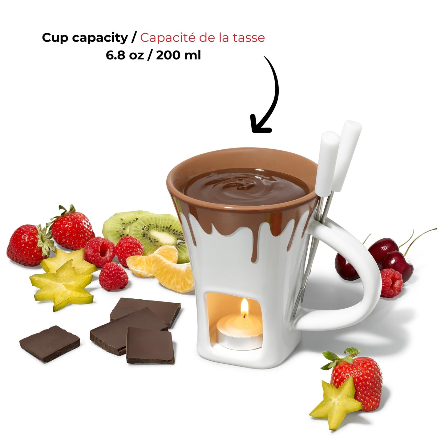 Starfrit Gourmet BISTRO Chocolate 4-pc Fondue Set - Ceramic - 2 Forks - Tealight