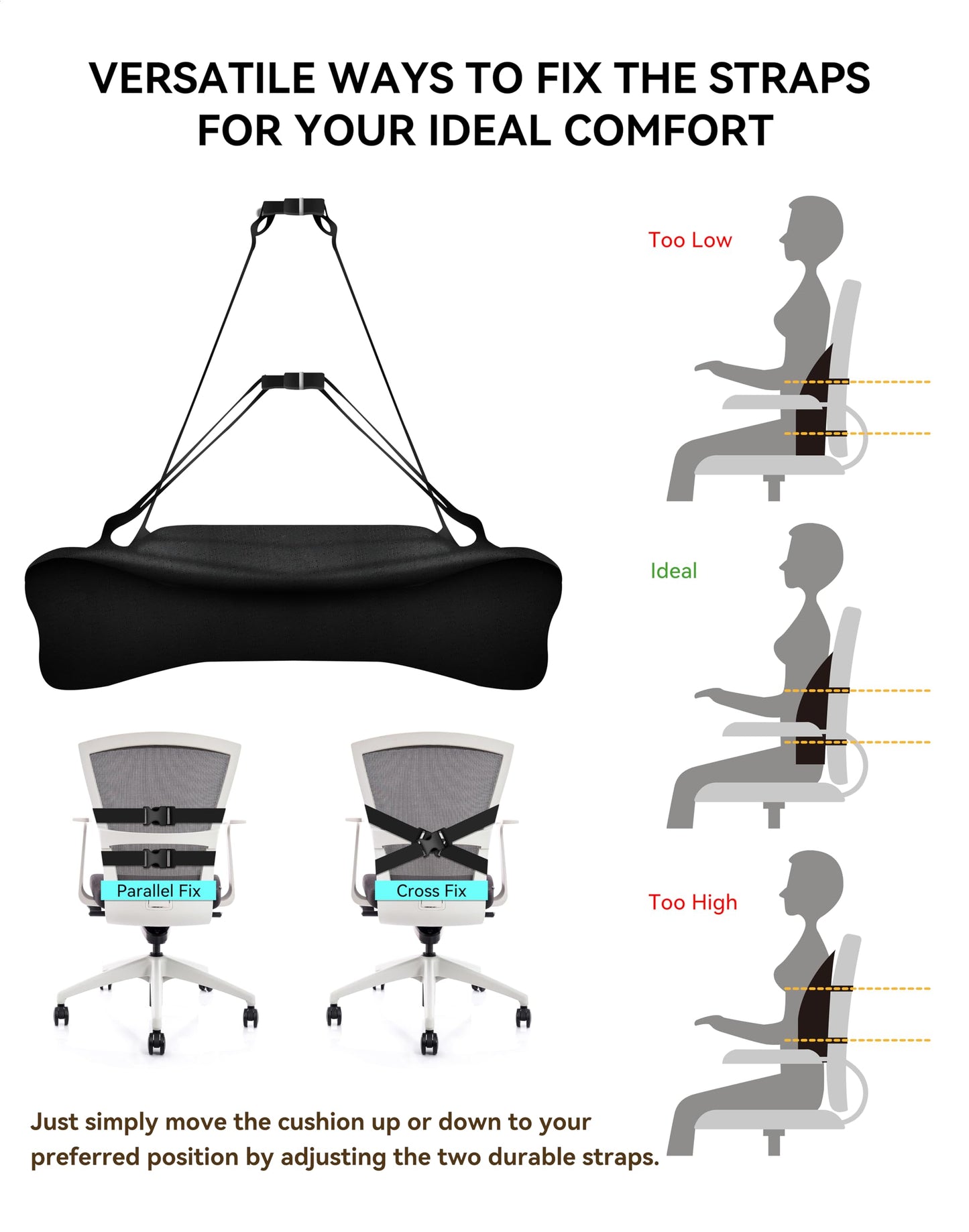TRAVEL EASE Ergonomic Lumbar Support Cushion, Gel and Memory Foam Back Support Cushion for Office Chairs with Skin-Friendly Cover for Comfort (Black)