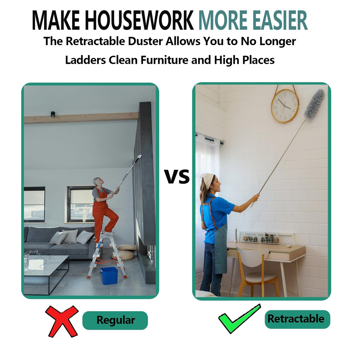 LLCJYYCY Feather Duster,Microfiber Dusters for Cleaning with Extension Pole,Washable Lightweight Dusters for Cleaning Ceiling Fan, High Ceiling, Furniture,Bed Bottom, Gap,Spider Web etc.
