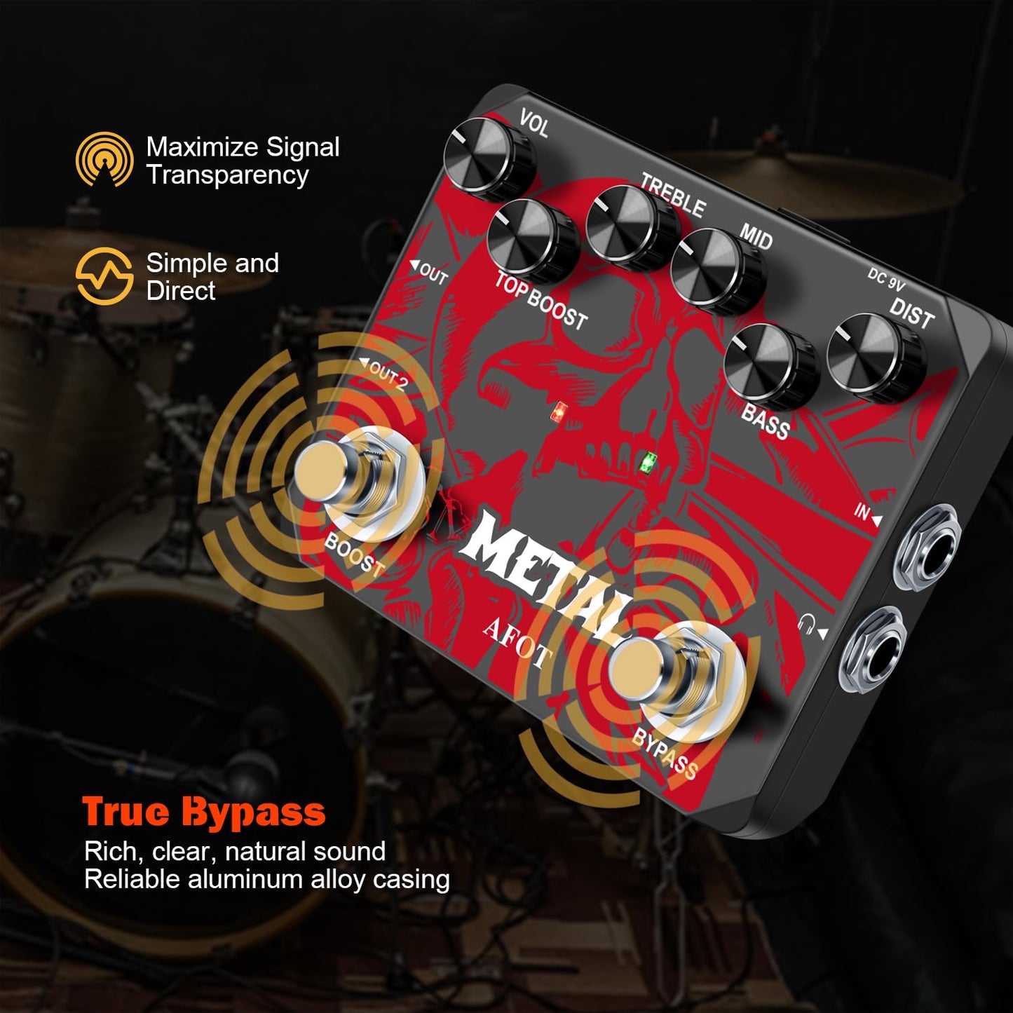 AFOT Heavy Metal Guitar Distortion Pedal Creates Metal Rock Punk Sound Muff Top Boost Distortion Pedal Black Metal Distortion