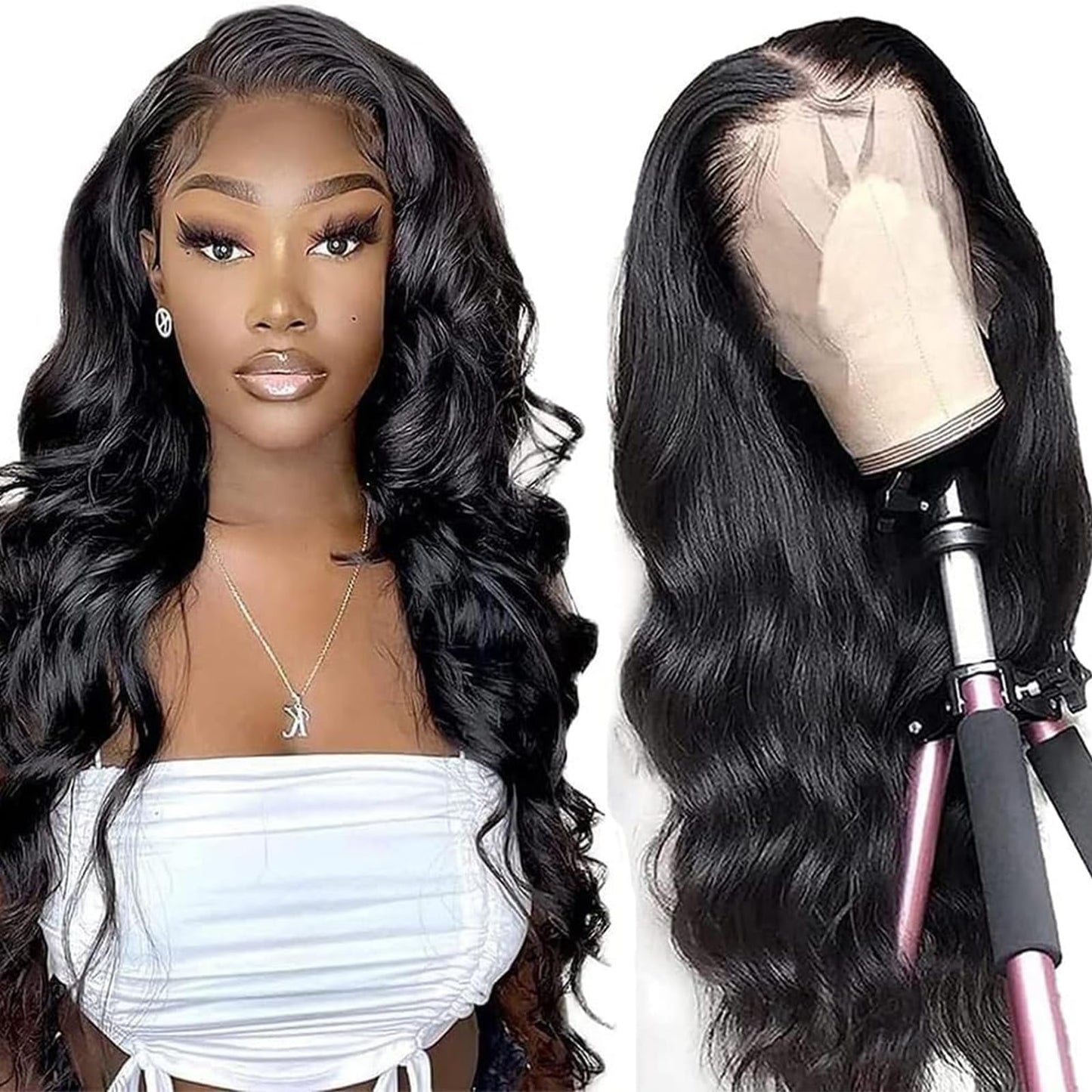 13x4 Lace Front Wigs Human Hair Body Wave Lace Front Wigs Human Hair Wigs Pre Plucked 180% Density Body Wave Curly Wig 100% Brazilian Hair for Women 18 Inch