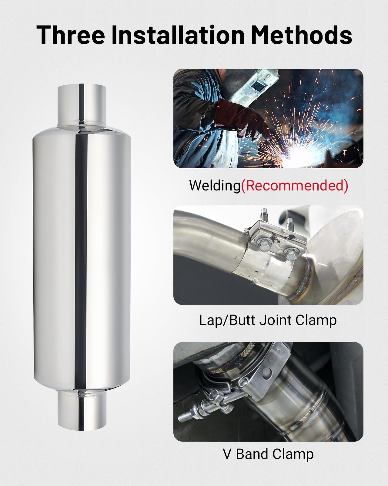 EVIL ENERGY 2" Resonator Muffler Stainless Steel (2.0 inch Inlet/Outlet, 13.8" Length)