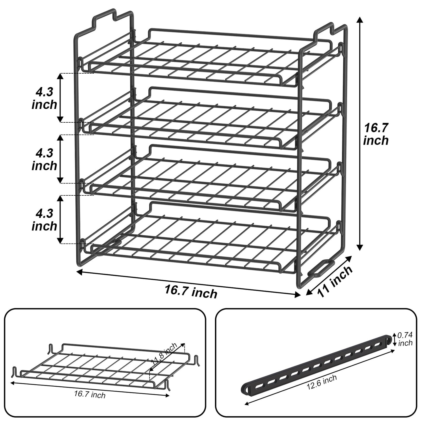 Sulishang 4 Tiers Stackable Can Rack Organizer, Wear-resistant Upgrade Beverage Food Can Dispenser Holder Holds up to 48 Cans for Kitchen Cabinet and Pantry (Black)