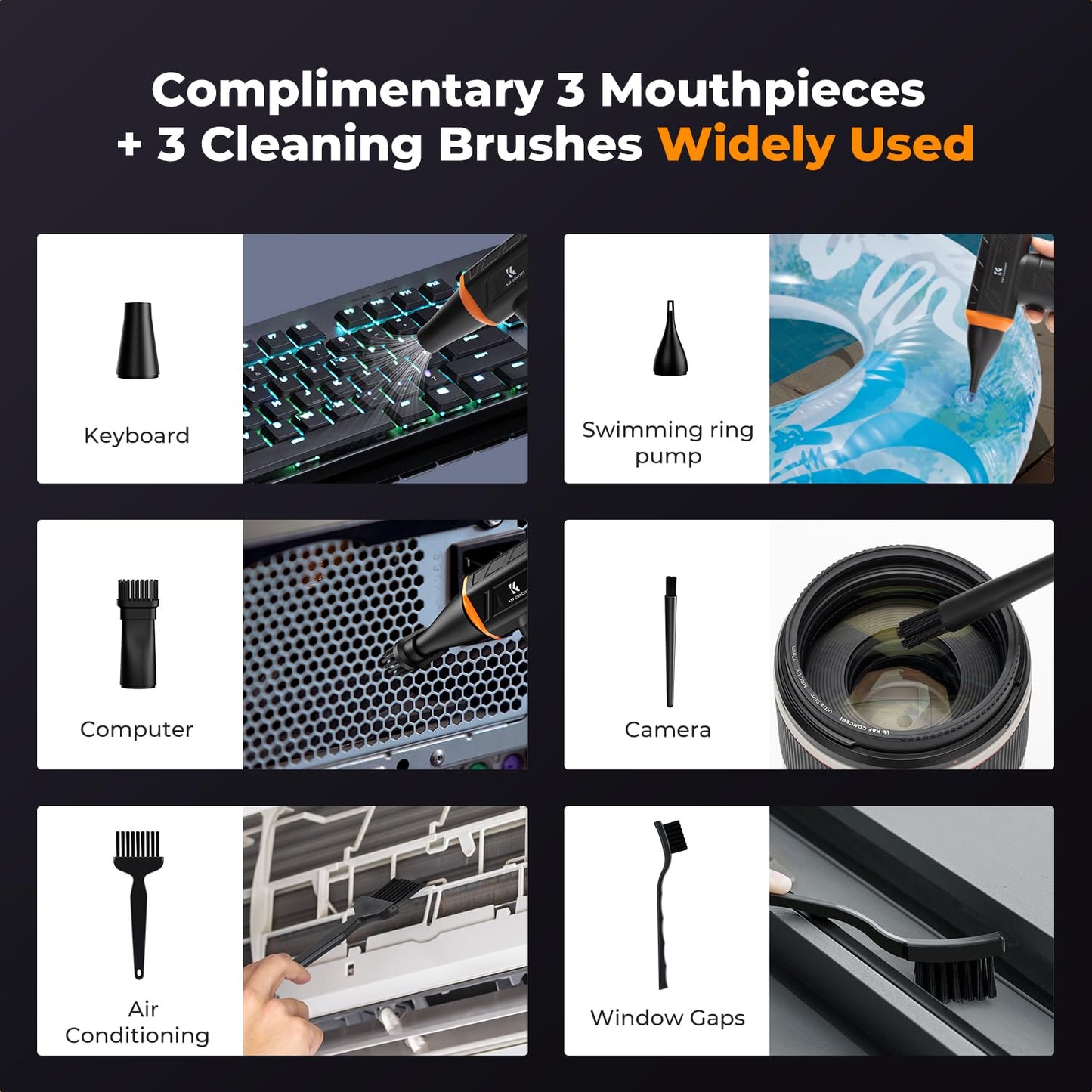 K&F CONCEPT Long-Lasting Compressed Air Duster, 8000mAh-150min Endurance | 150000RPM | LED Light | 3 Gear Adjustable | Rechargeable Brushless Motor for Computer, Keyboard, Car, Home, Outdoor