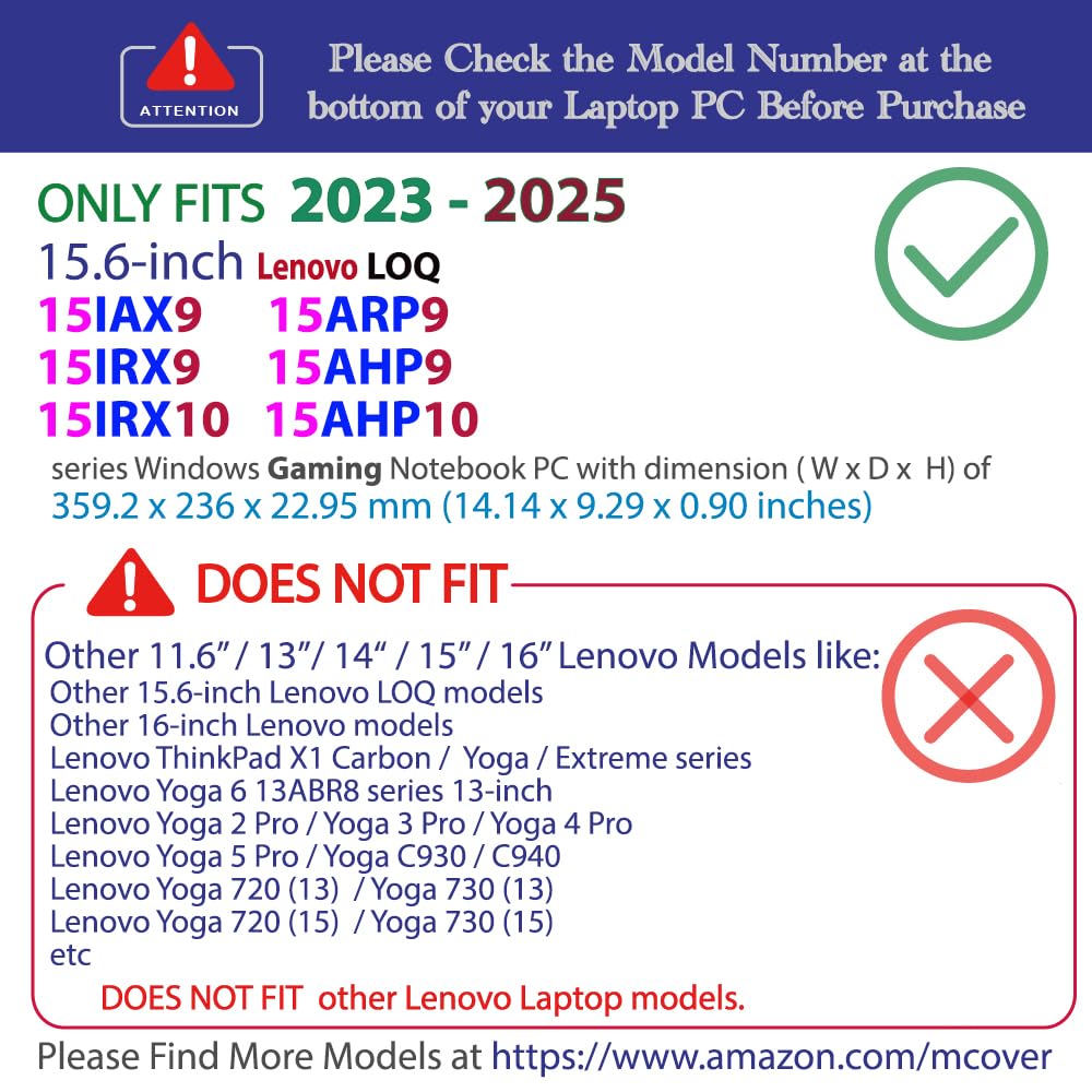 mCover Case ONLY Compatible for 2023-2025 15.6" Lenovo LOQ 15IAX9 15ARP9 15IRX9 15AHP9 15IRX10 15AHP10 Series Windows Computers (NOT for Other Lenovo Models)- Clear