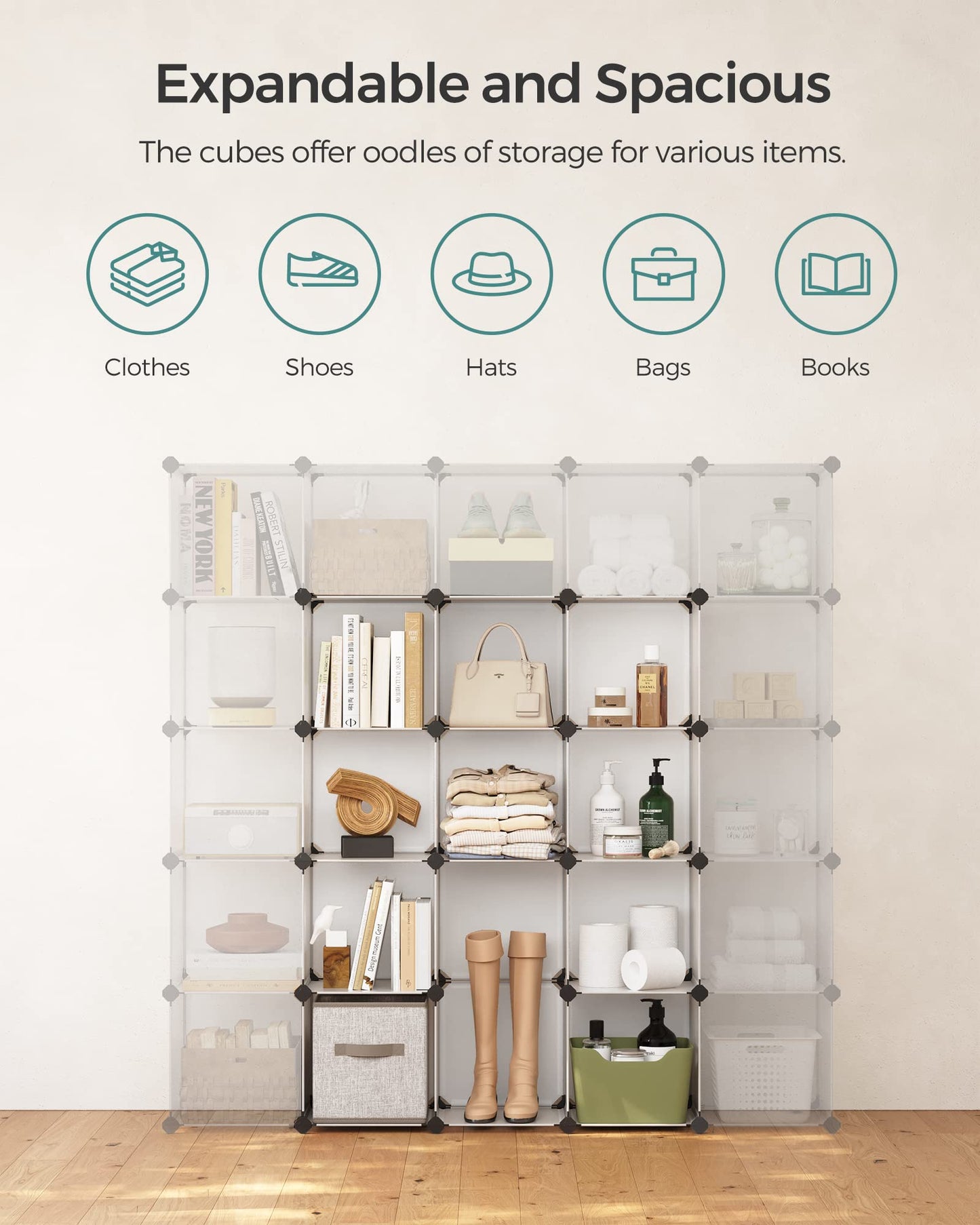 SONGMICS Cube Storage Organizer, 16 Cube Closet Organizers 48.4 x 12.2 x 48.4 Inches, White ULPC44L