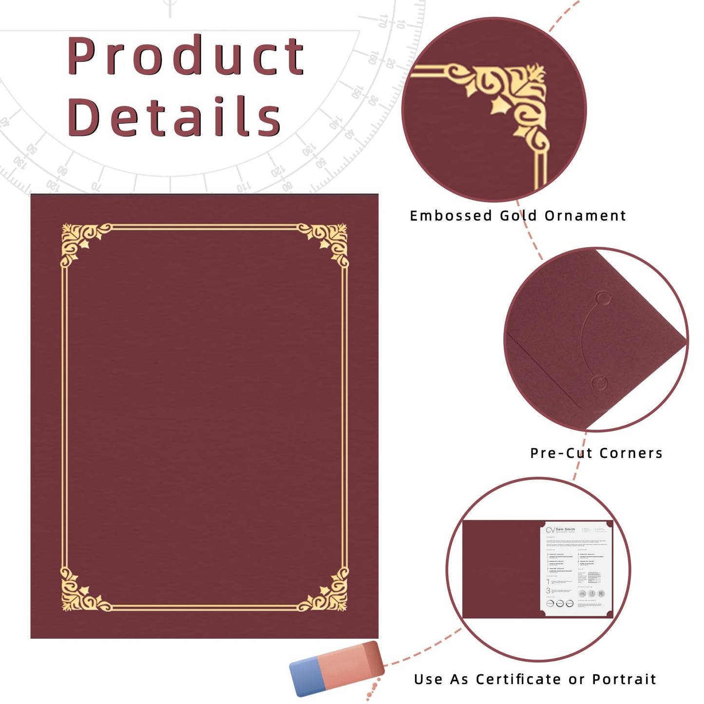 HAUTOCO 50 Packs Certificate Holders, Burgundy Diploma Holders, Document Award Covers Certificate Folders with Gold Foil Border for 8.5x11 Letter Size