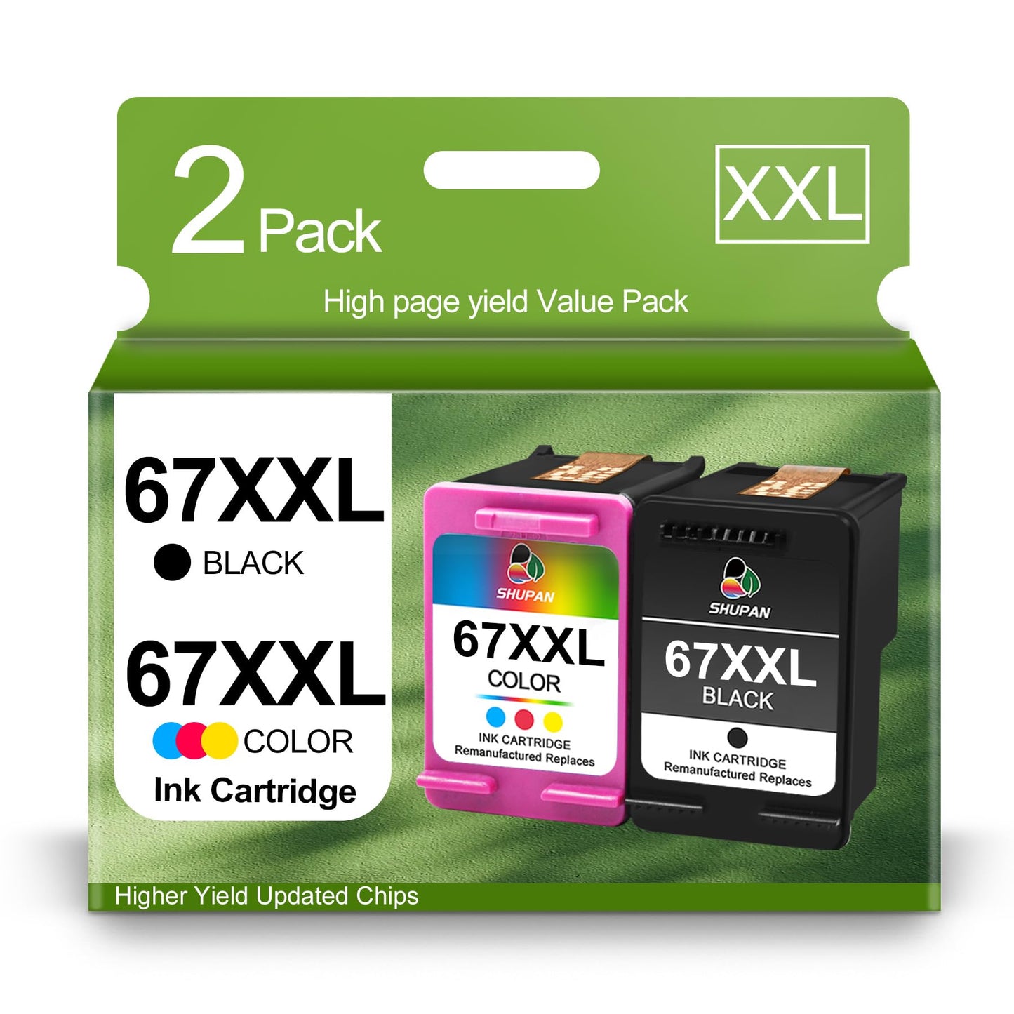 XXL 67 Ink Cartridge Combo Pack Replacement for HP 67XXL 67XL Ink Cartridge Work with DeskJet 2700 2755e 4155e 4100 Series Envy 6000 6400 6055e Series Printer (1 Black + 1 Color)