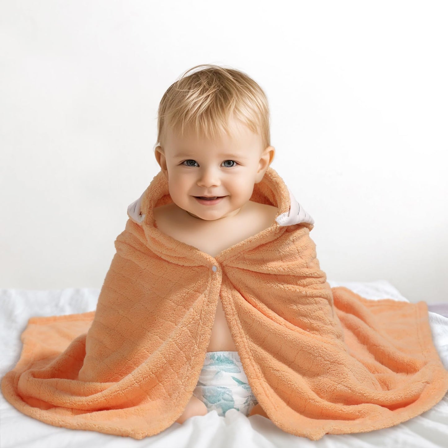 WODHOY Toddler Bath Towel Hooded Towels for Kids 0-5 Years, 2-Pack Thick Absorbent Large 50"x 32" Coral Fleece Baby Towels with Hood Aniaml for Children,Shower,Beach, Green & Orange Set