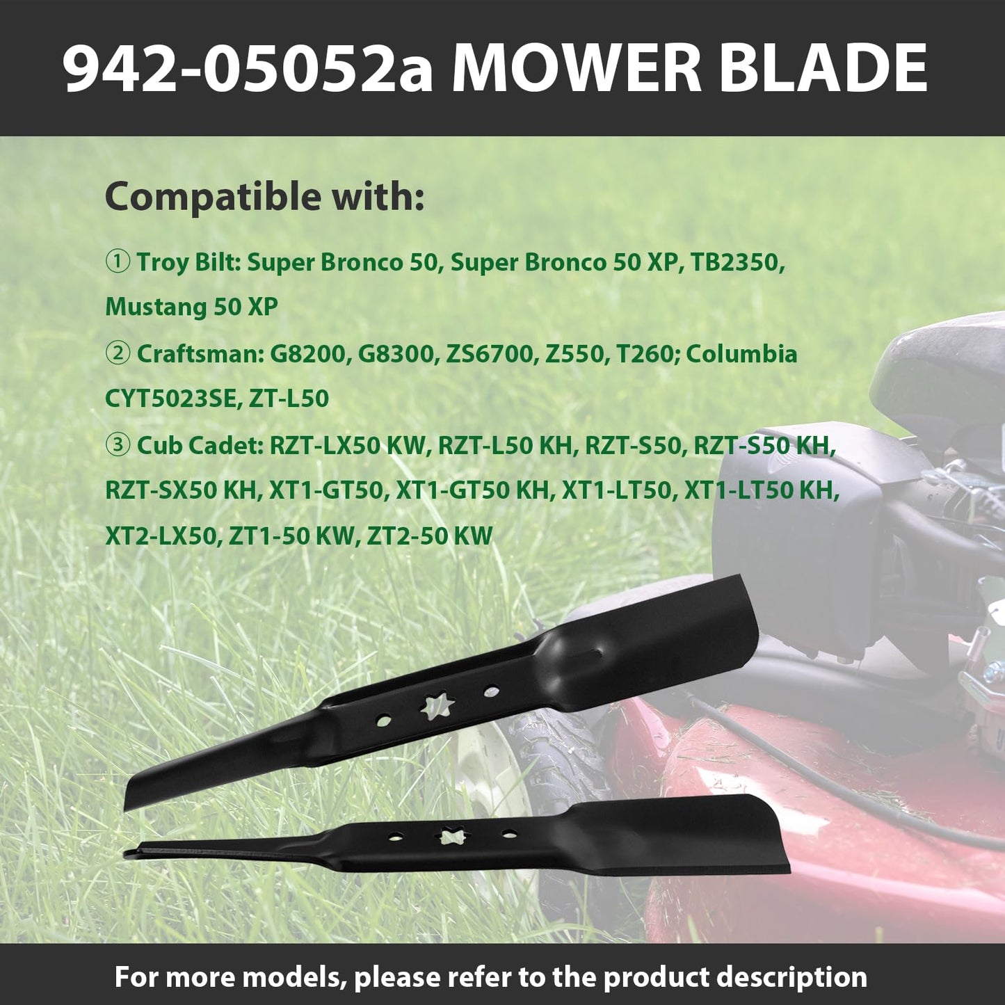 942-05052A Lawn Mower Medium Lift Blade Set Replace MTD/Cub Cadet/Troy-Bilt 742-05052A for S50 XT1 GT50 LT50 XT2 G8200 G8300 ZS6700 Z550 T260 KH 50” Deck Lawnmower (3 Pack)