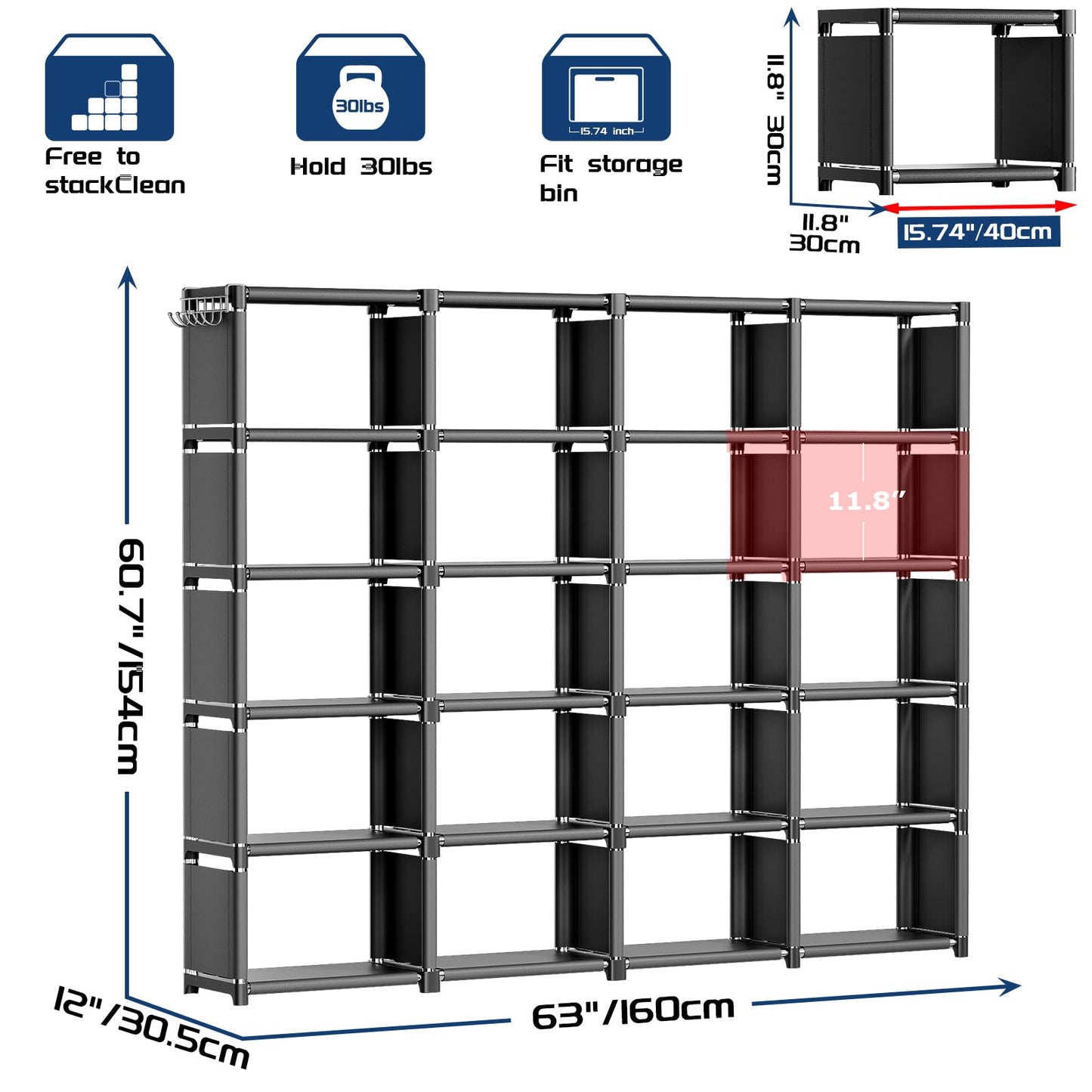 Mavivegue Book Shelf, 20 Cube Storage Organizer, DIY Bookcase, Metal Bookshelf, Display Shelf, Tall Bookcase for Bedroom, Living Room,Office,Closet, Black Cubicle Rack