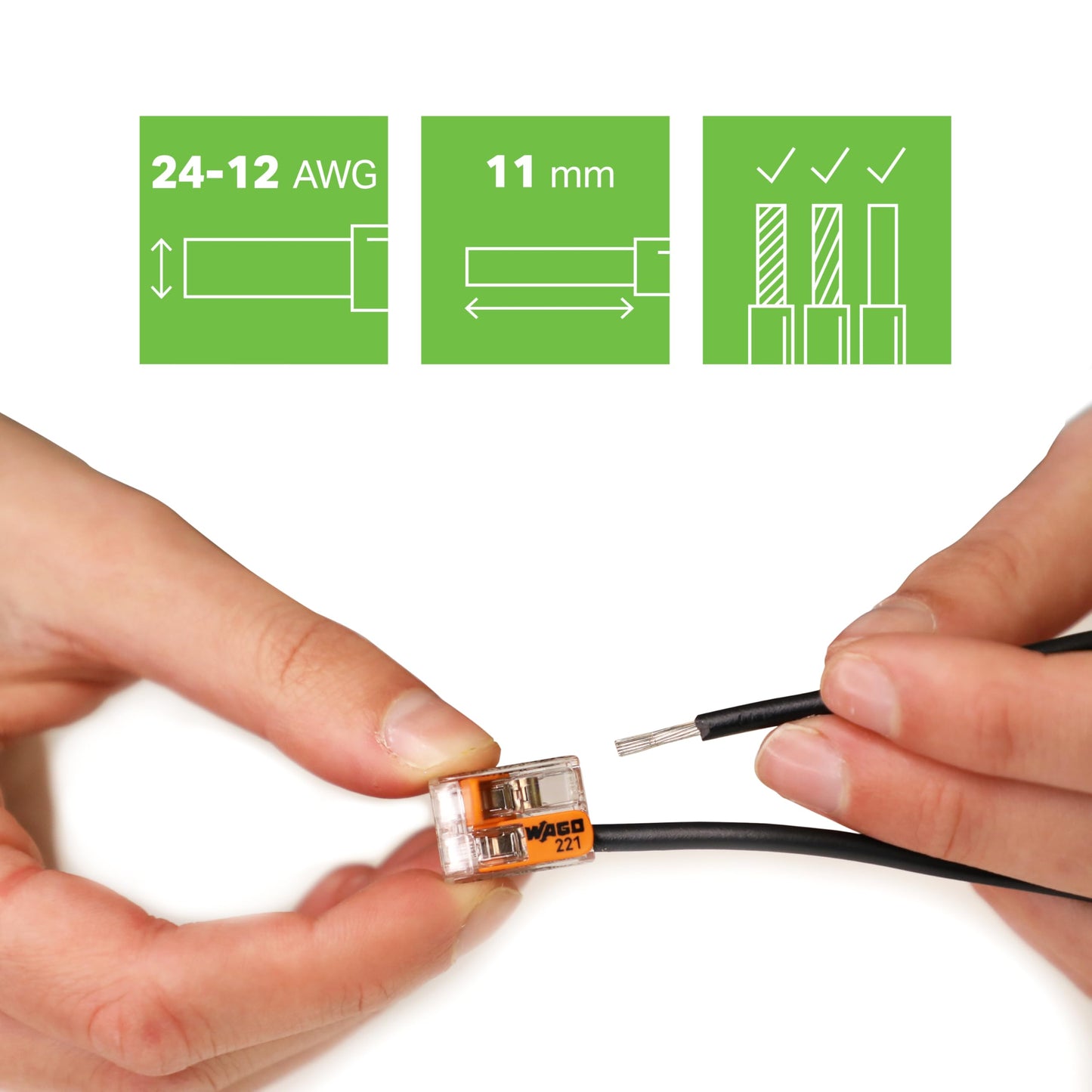 WAGO 221-412 2-Conductor Compact Splicing Connectors (Pack of 100)