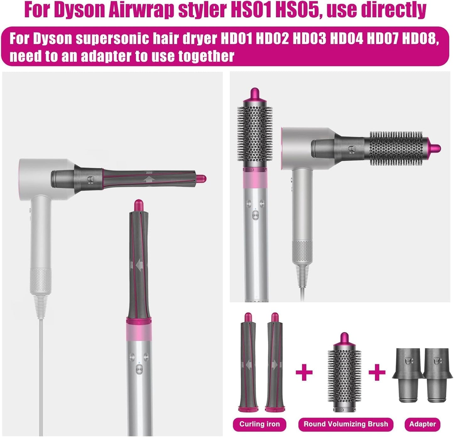 5 In 1 Hair Tool for Dyson Supersonic Hair Dryer Curling Attachment Automatic Curling Suit, Accessories for Multiple Hair Styles