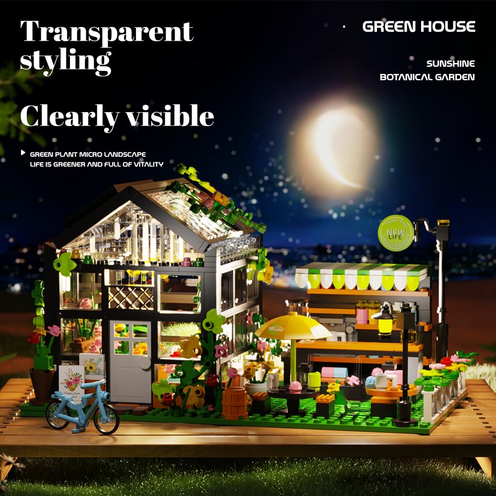 Flower House Building Set with LED, City Street House Flower Shop Building Blocks Toy, Gift for Girls 8-12 Year, Mini Brick 680pcs