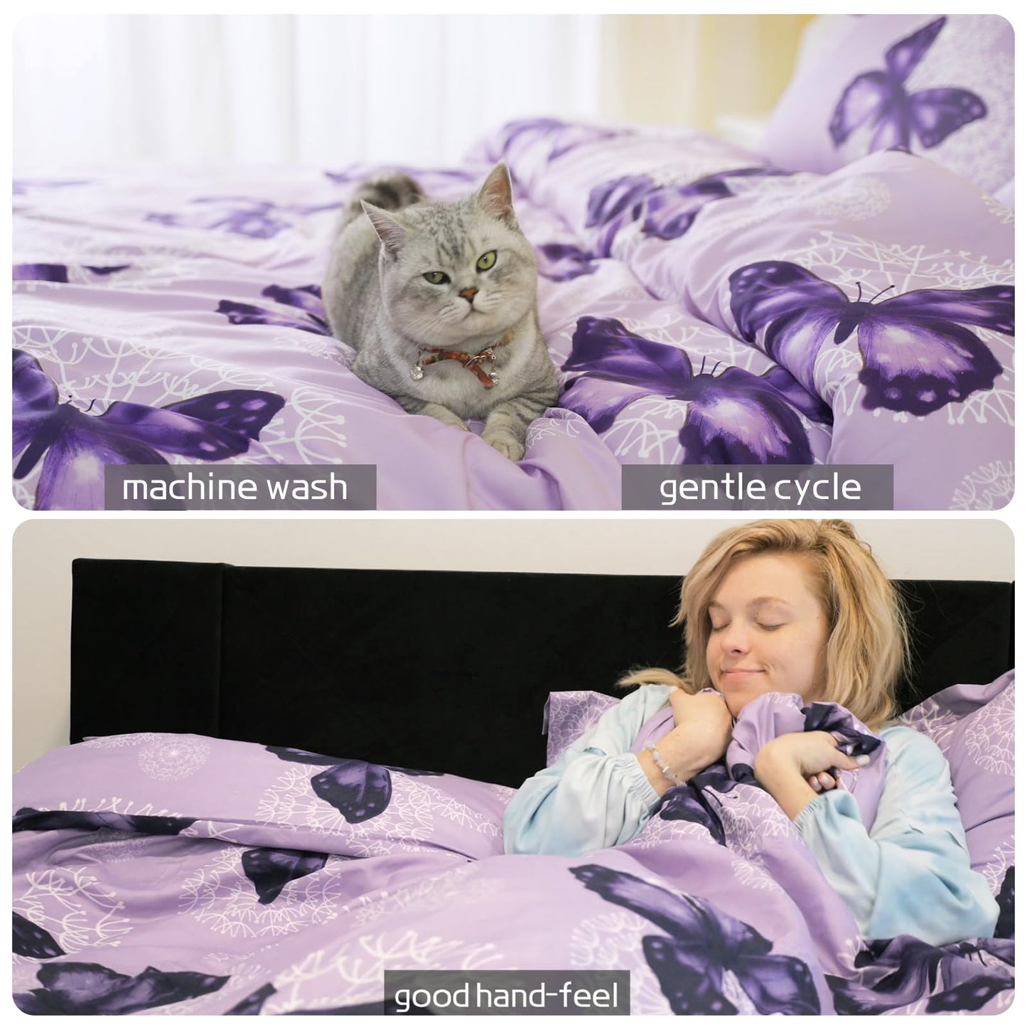 ARTALL Butterfly Pattern Bed in A Bag 6 Piece Bedding Twin Comforter Sets 1 Comforter, 1 Pillow Shams, 1 Flat Sheet, 1 Fitted Sheet, 1 Bed Skirt, 1 Pillowcases