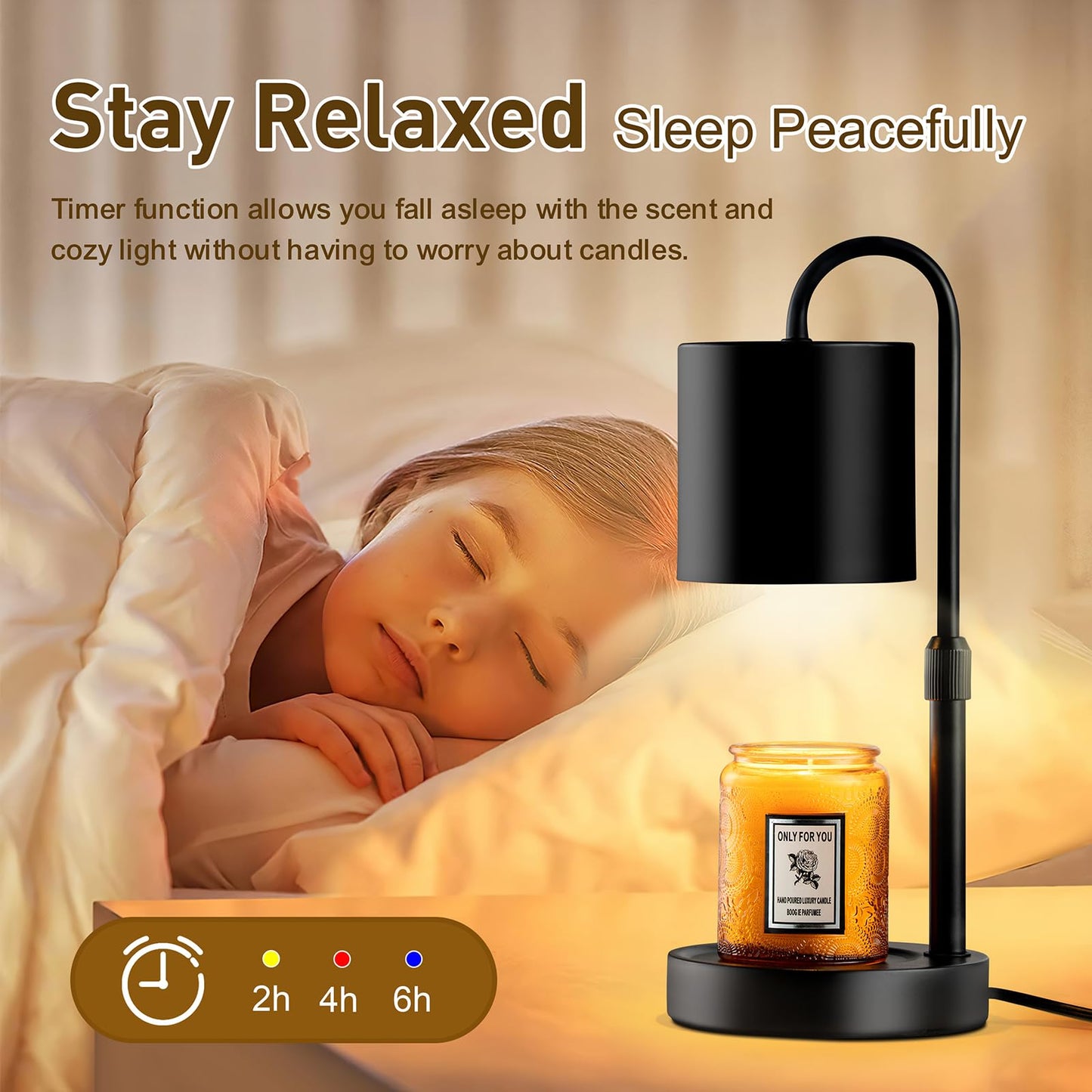Briever Candle Warmer Lamp with Timer and Dimmer, Electric Candle Lamp Warmer for Jar Candles, Adjustable Height Candle Wax Warmer with 2 Bulbs & Wooden Base, Gifts for Women Home Decor, Black
