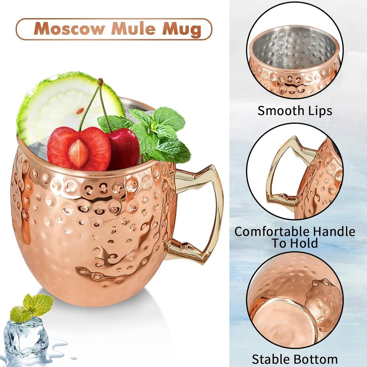 Moscow Mule Copper Mugs Set of 12 Plated Copper Mule Mugs 18oz Bulk Large Hammered Stainless Steel Cups with 1pcs 0.5oz Double Jigger 12pcs Stainless Steel Straws for Cold Chilled Drinks Cocktails