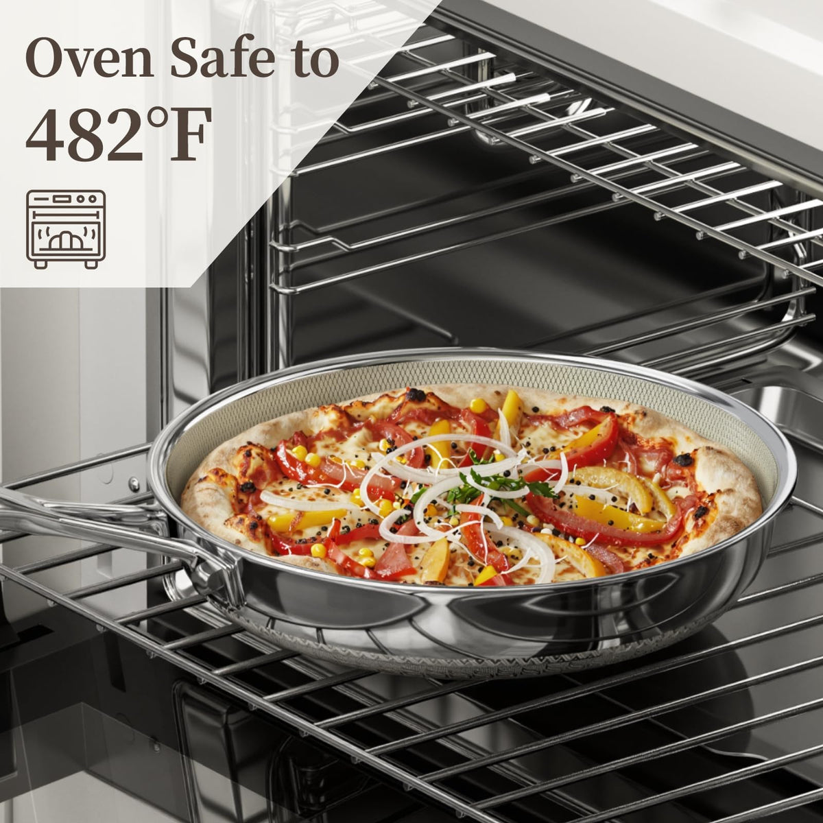 10 Inch Non Stick Frying Pan with Lid, Ceramic Hybrid Tri-Ply Stainless Steel Non Stick Skillet Pan W/Lid Healthy Nonstick Cookware Induction Omelette Chef Frying Pan, Oven Safe, PFAS/PFOA/PTFE Free