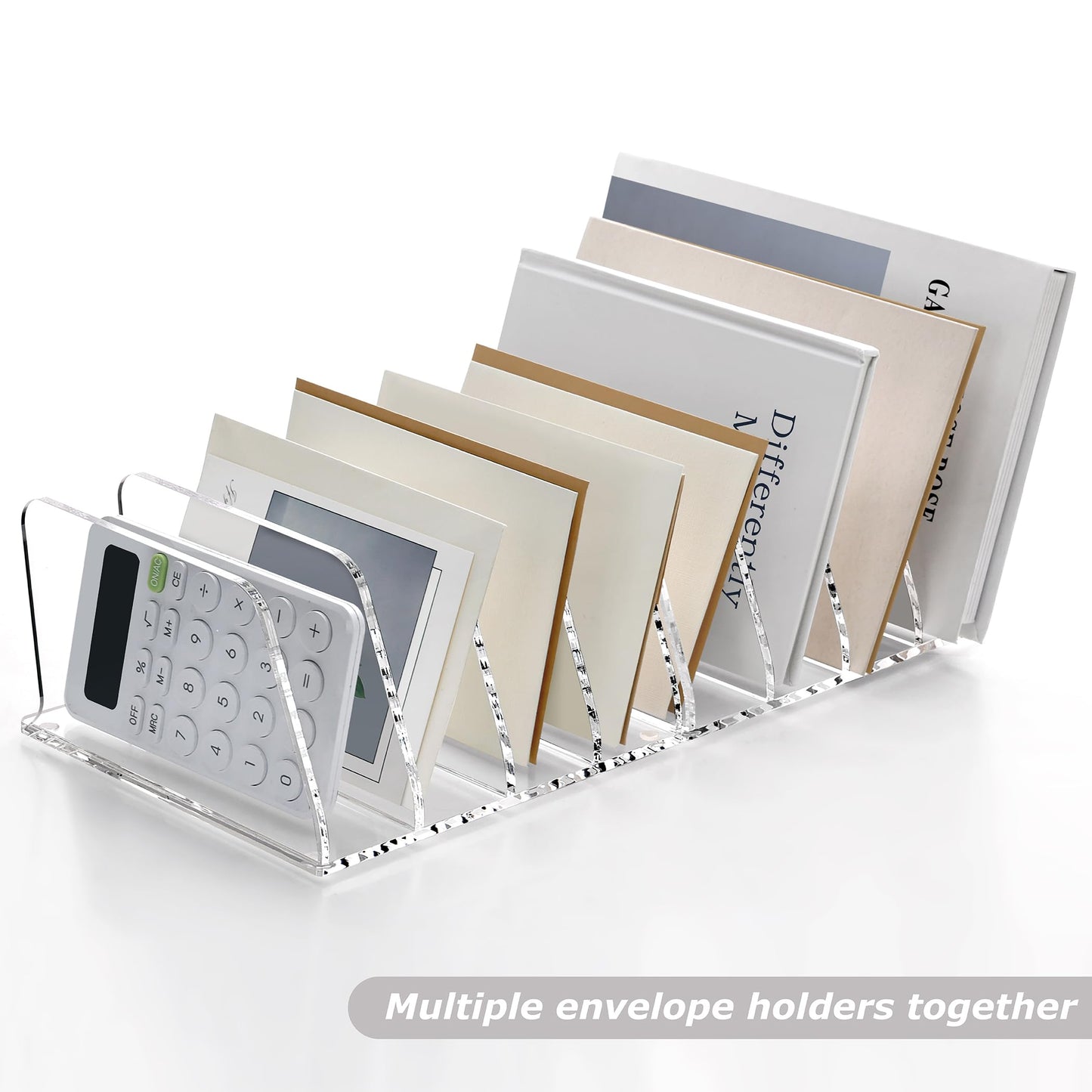 SANRUI Acrylic Desk File Sorter Organizer Holder, 4-Section Clear Vertical Letter File Folder Rack, Notebook Magazine Desktop Binder Mails Storage Bookshelf Upright Divider for Home Office School