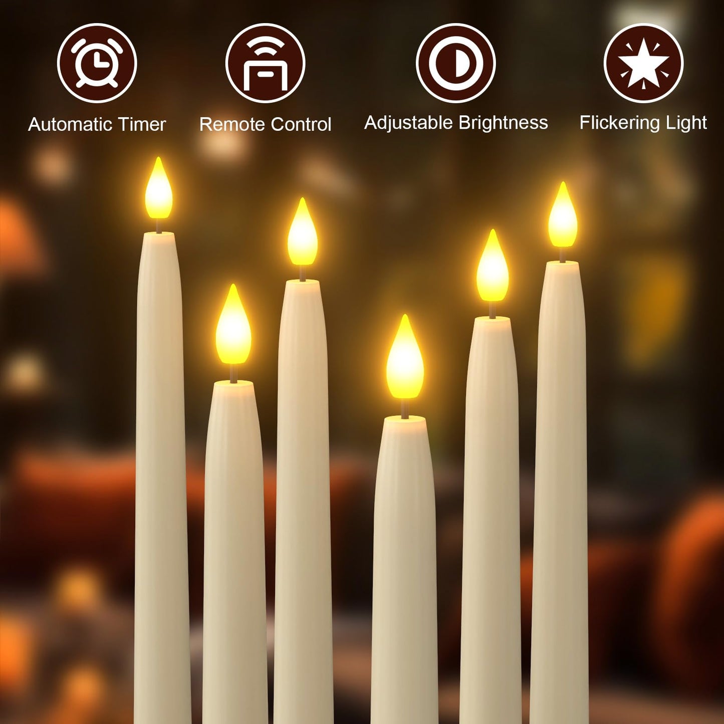 Yme 10pcs LED Ivory Taper Candles with Timer and Remote, Plastic Window Candles with Warm White Light Battery Operated for Candlesticks Wedding Halloween Christmas Decorations