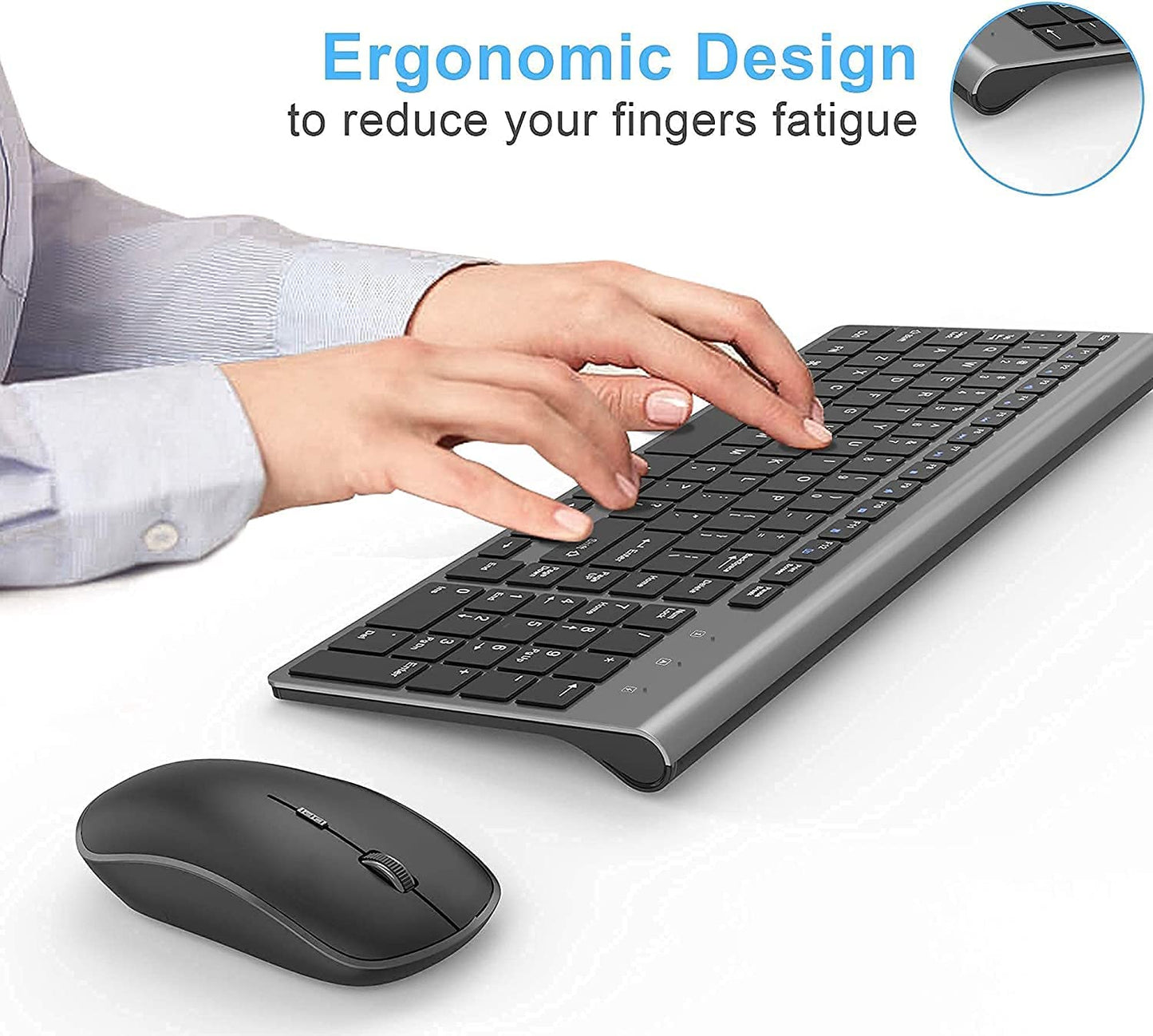J JOYACCESS Wireless Keyboard and Mouse Combo,2.4G Ergonomic Whisper-Quiet Compact Wireless Computer Keyboard Mouse Designed for Windows, Mac,PC, Laptop,Tablet - Black Grey