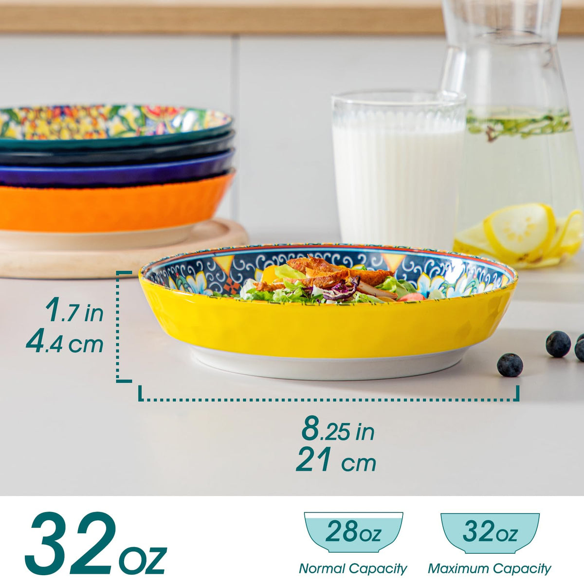 vancasso Pasta Bowls, Ceramic Salad Bowls of 6, 32 oz Large Corlorful Serving Bowls, Dishwasher & Microwave Safe Soup Bowls, Pasta Plates