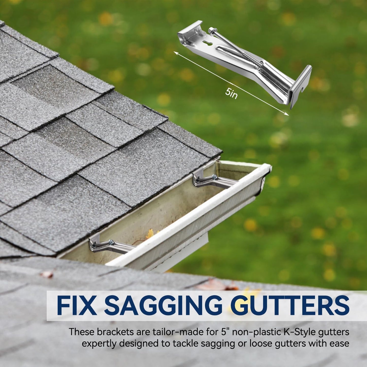 Gutter Hangers 5 inch - 60 Pack Gutter Brackets with Pre-Assembled Screw, Hidden Gutter Hangers for Repair Sagging Rain Gutters