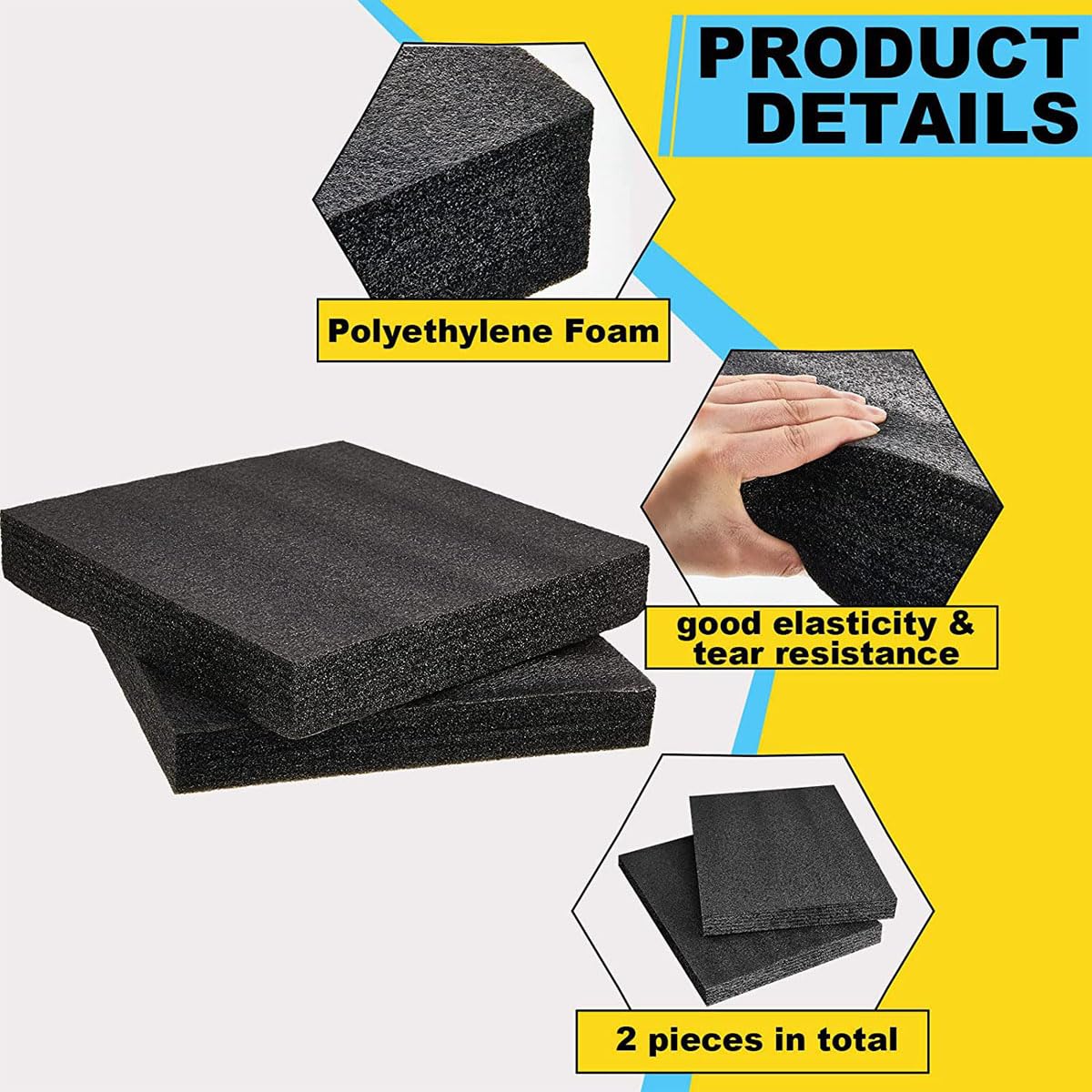 Aisetmoon 2Pcs Polyethylene Foam Sheet 15.7"*11.8"*2.16" Thick Sheet-Cuttable Insert Sheets Foam Block for Tool Box, Moving, Packing, Crafting, DIY Projects (Black)