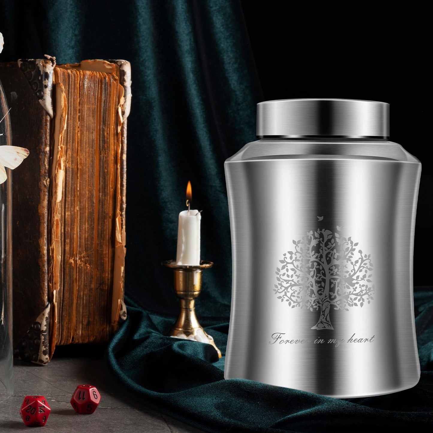Large Cremation Urn for Adult Human Ashes, Male Female Decorative Urn with Laser Engraved Tree of Life and Velvet Pouch(Forever in My Heart)
