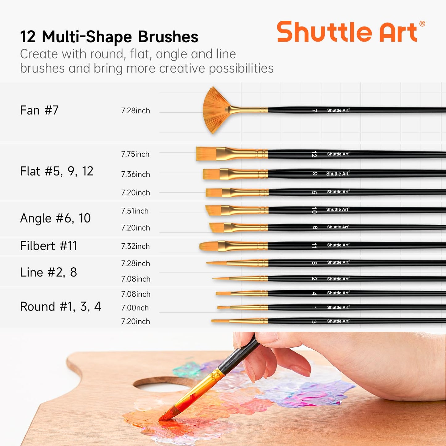 Shuttle Art Acrylic Paint, 50 Colors Acrylic Paint Set, 2oz/60ml Bottles, Rich Pigments, Water Proof, Premium Acrylic Paints for Artists, Beginners on Canvas Rocks Wood Ceramic Fabric
