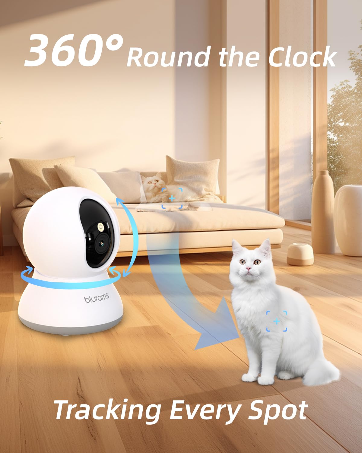 blurams Pet Camera 2K, 360° Indoor Security Camera, Dog Camera with Phone App, PTZ Cameras for Home Security Indoor, 2-Way Audio, Motion Tracking, Color/IR Night Vision, Siren, Cloud&SD (White)