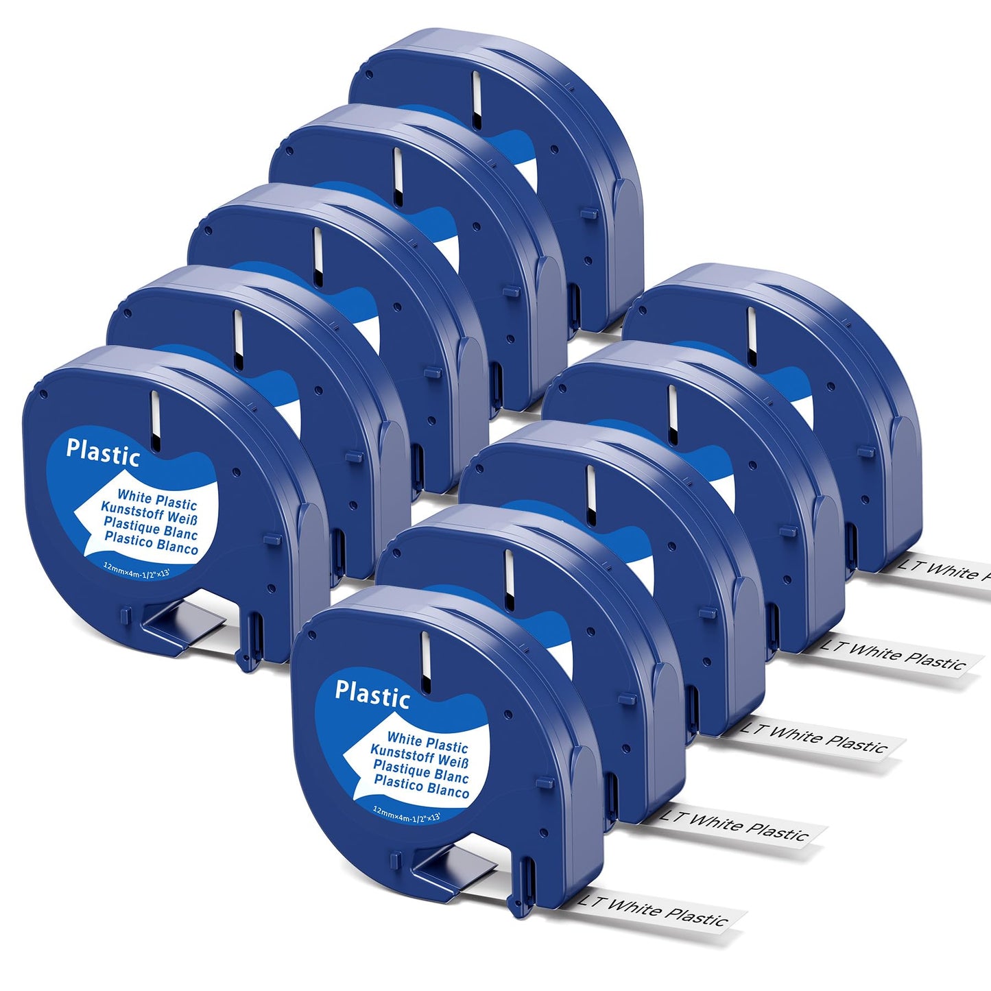Freshworld 10-Pack 91331 Replace for Dymo Label Maker Refill White Plastic Tape 1/2'' 13' Label Maker Tape 12mm S0721610 Compatible with Dymo Letratag Refills Plus LT100H LT100T 200B QX50 XM XR 2000