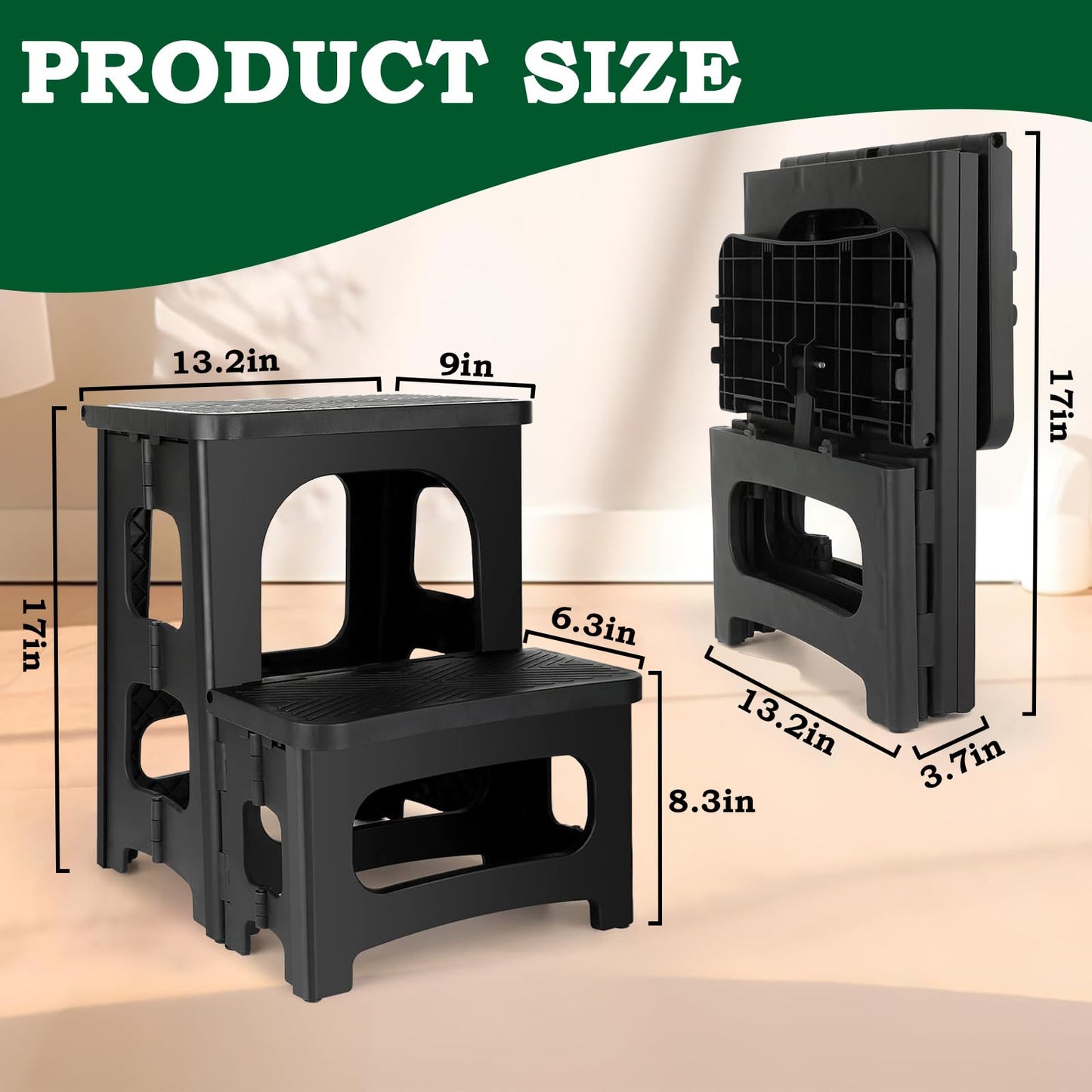 DIOZYRA Folding 2-Step Stool,Non-Slip Collapsible Step Stool for Adults and Kids,Holds 250 lbs,Portable Footstool for Kitchen Home Toilet Bedroom Bathroom Office RV